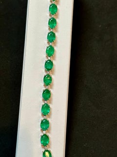 30 Carat Natural Zambian Emerald & Diamond Tennis Bracelet 14 Karat Gold