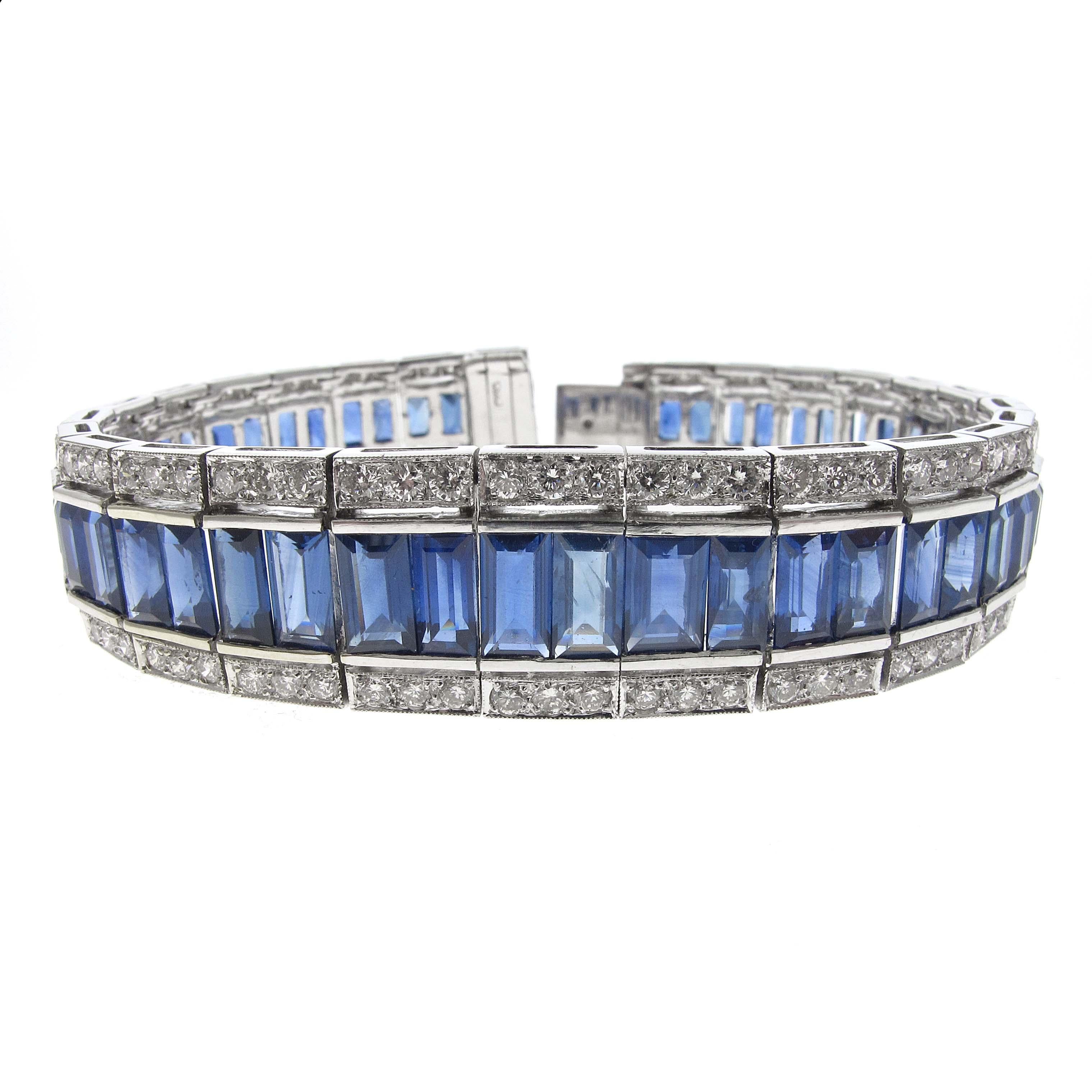 Retro 30 Carat of Blue Sapphires with 4 Carat of Diamonds Bracelet Set in 18 Karat WG