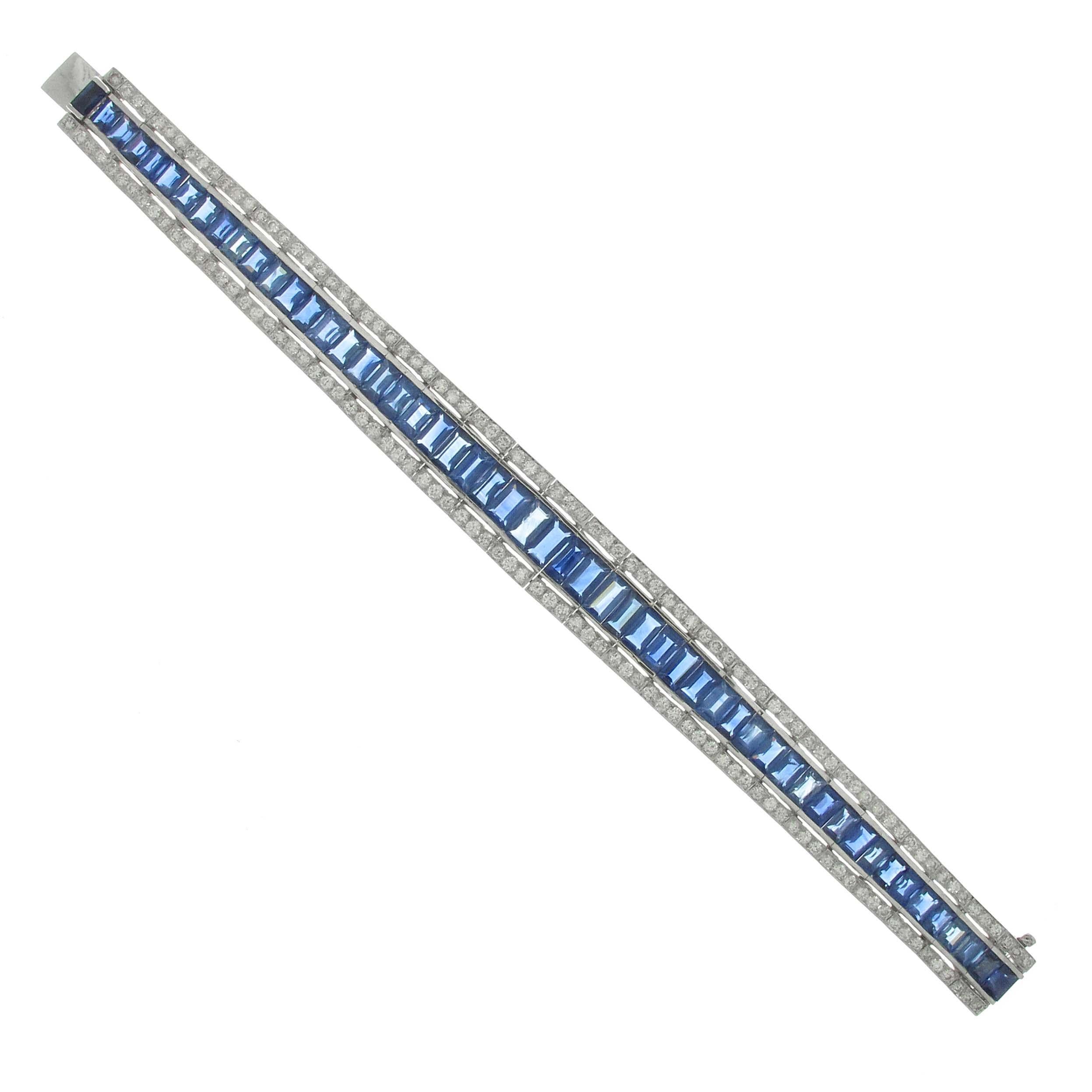 30 Carat of Blue Sapphires with 4 Carat of Diamonds Bracelet Set in 18 Karat WG