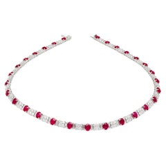 30 Karat Ovalschliff Rubin & Diamant-Tennis-Halskette aus Platin mit gemischtem Schliff