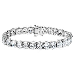 Bracelet tennis à une rangée de diamants taille ovale de 30 carats certifiés