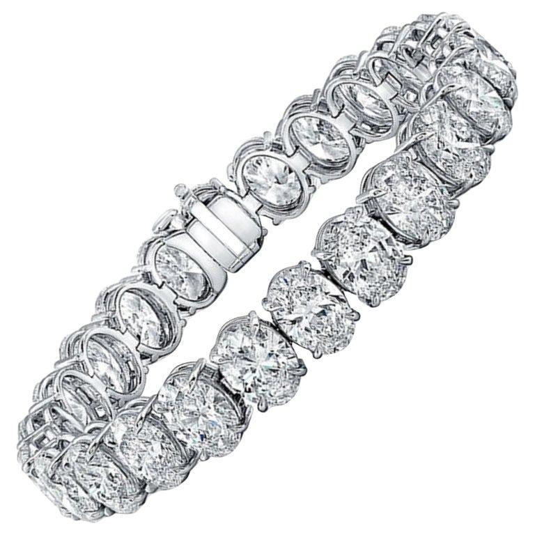Contemporary 30 Carat Oval Diamond Platinum Bracelet For Sale