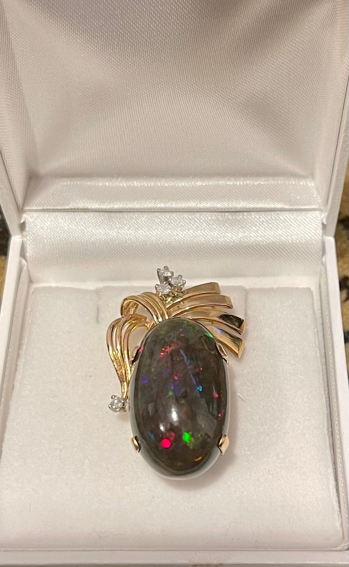 30 Carat Oval Ethiopian Black Opal Pendant/Necklace 18 Karat + 18 Kt Gold Chain 1