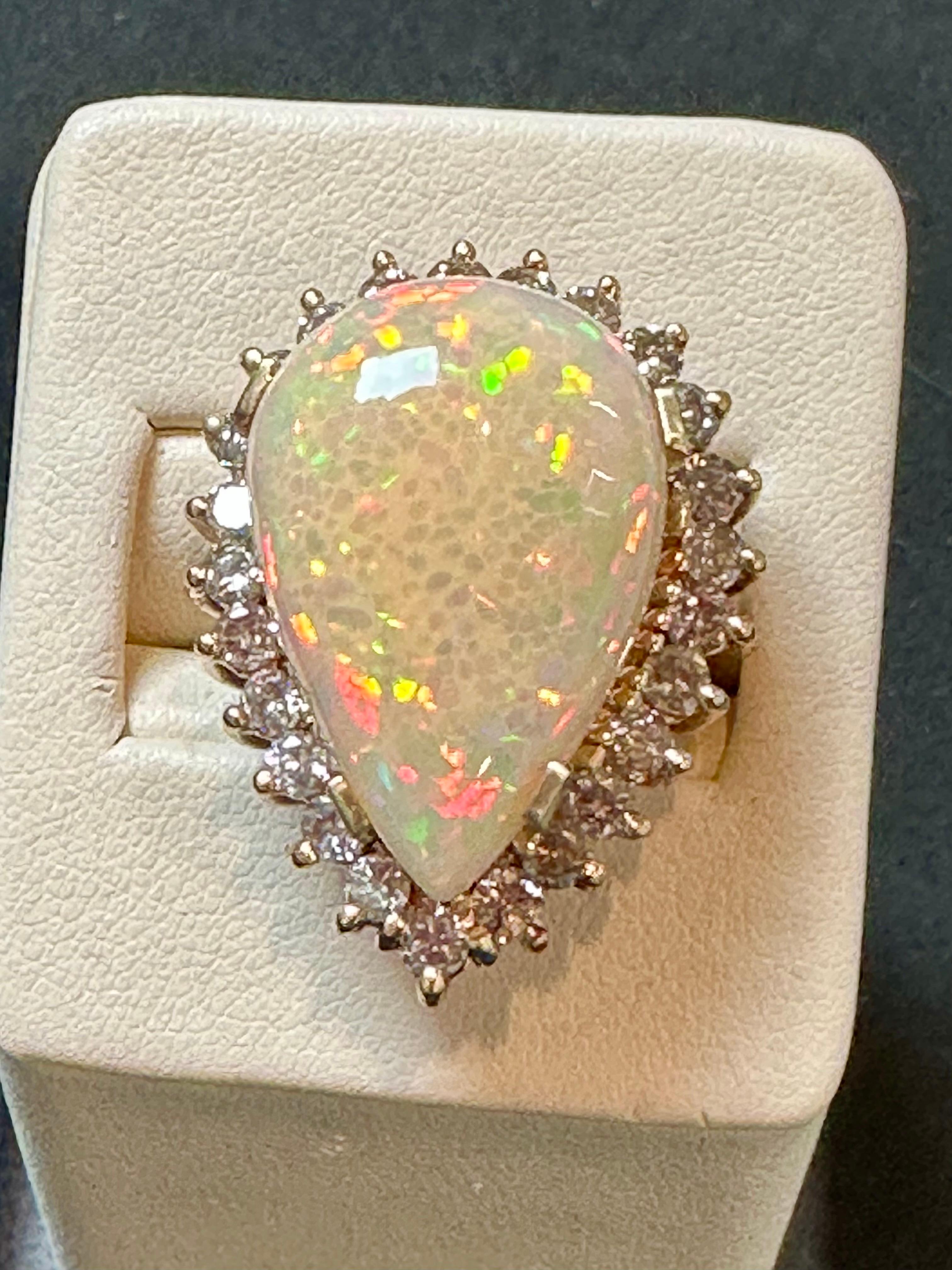 30 Carat Pear Cut Opal and Diamond 14 Karat Gold Cocktail Ring, Estate For Sale 4