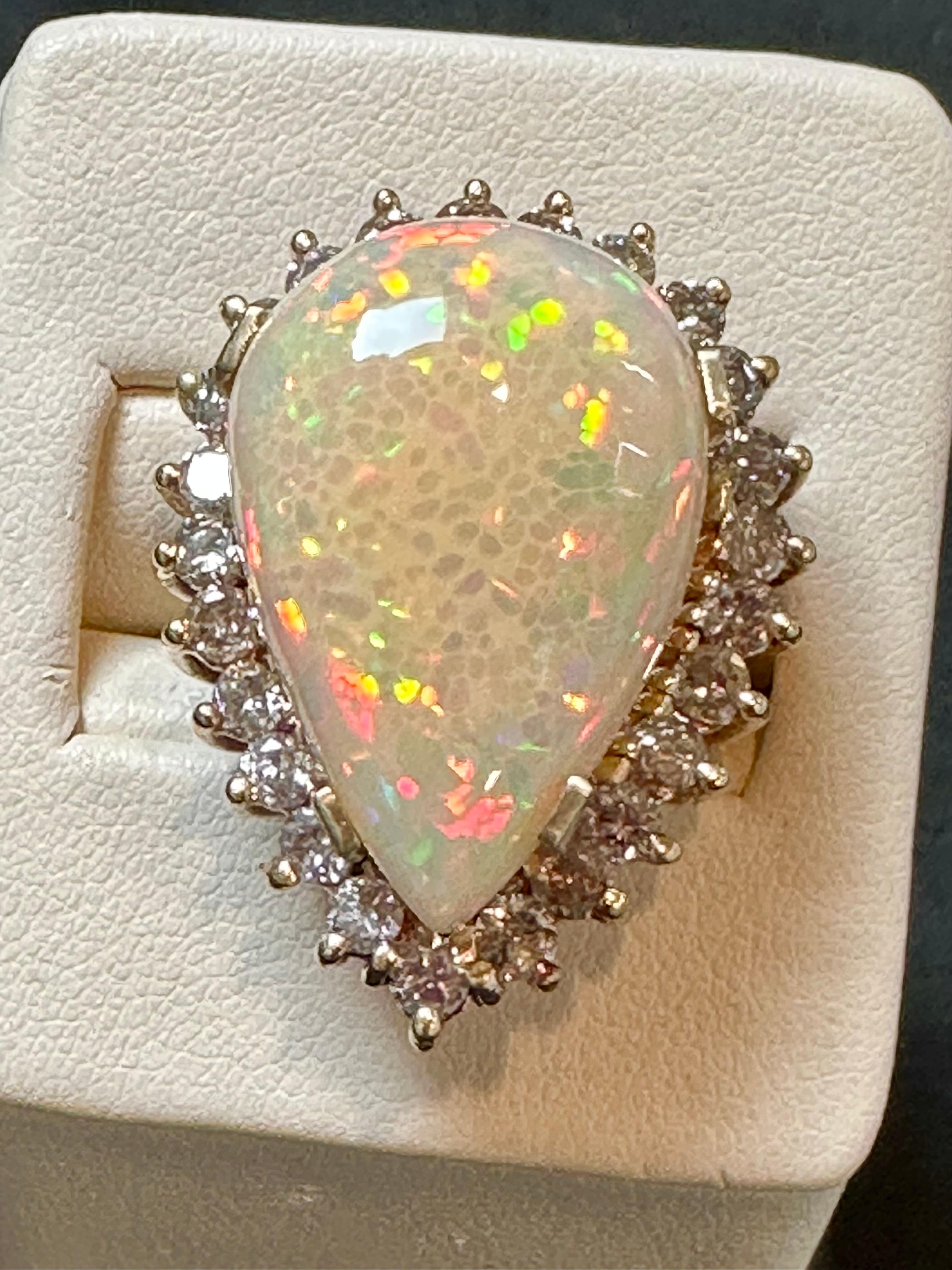 30 Carat Pear Cut Opal and Diamond 14 Karat Gold Cocktail Ring, Estate For Sale 5