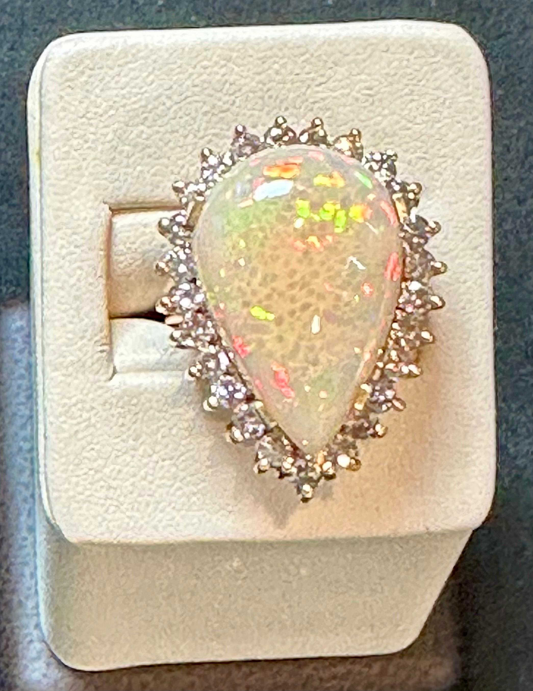 30 Carat Pear Cut Opal and Diamond 14 Karat Gold Cocktail Ring, Estate For Sale 8