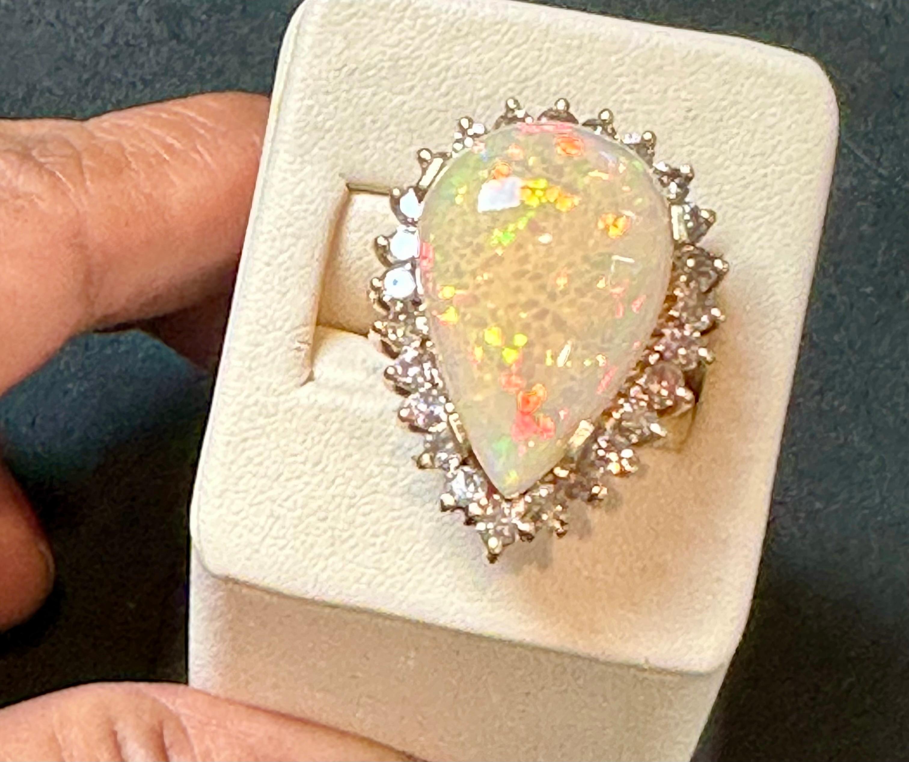 30 Carat Pear Cut Opal and Diamond 14 Karat Gold Cocktail Ring, Estate For Sale 9