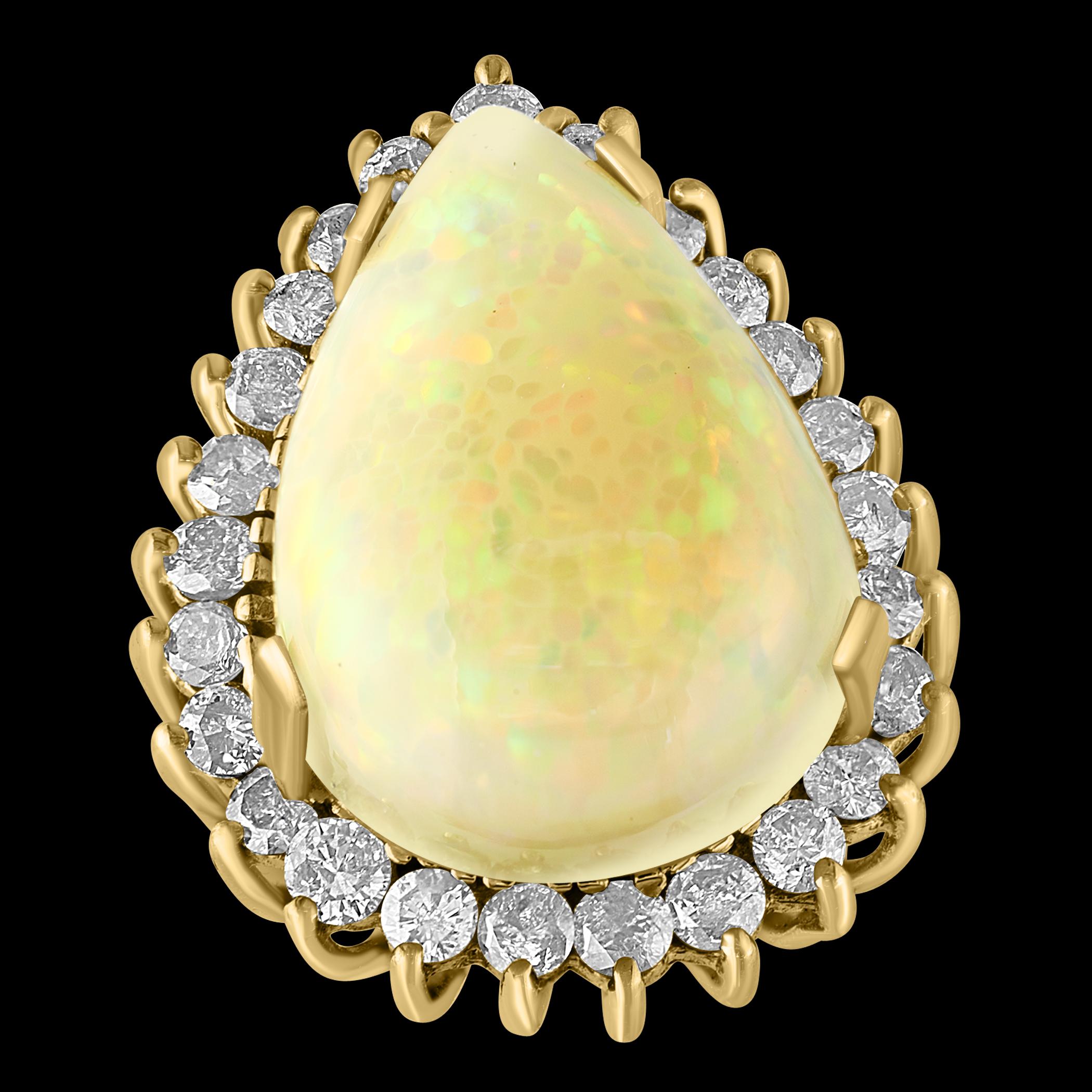 30 Carat Pear Cut Opal and Diamond 14 Karat Gold Cocktail Ring, Estate For Sale 10