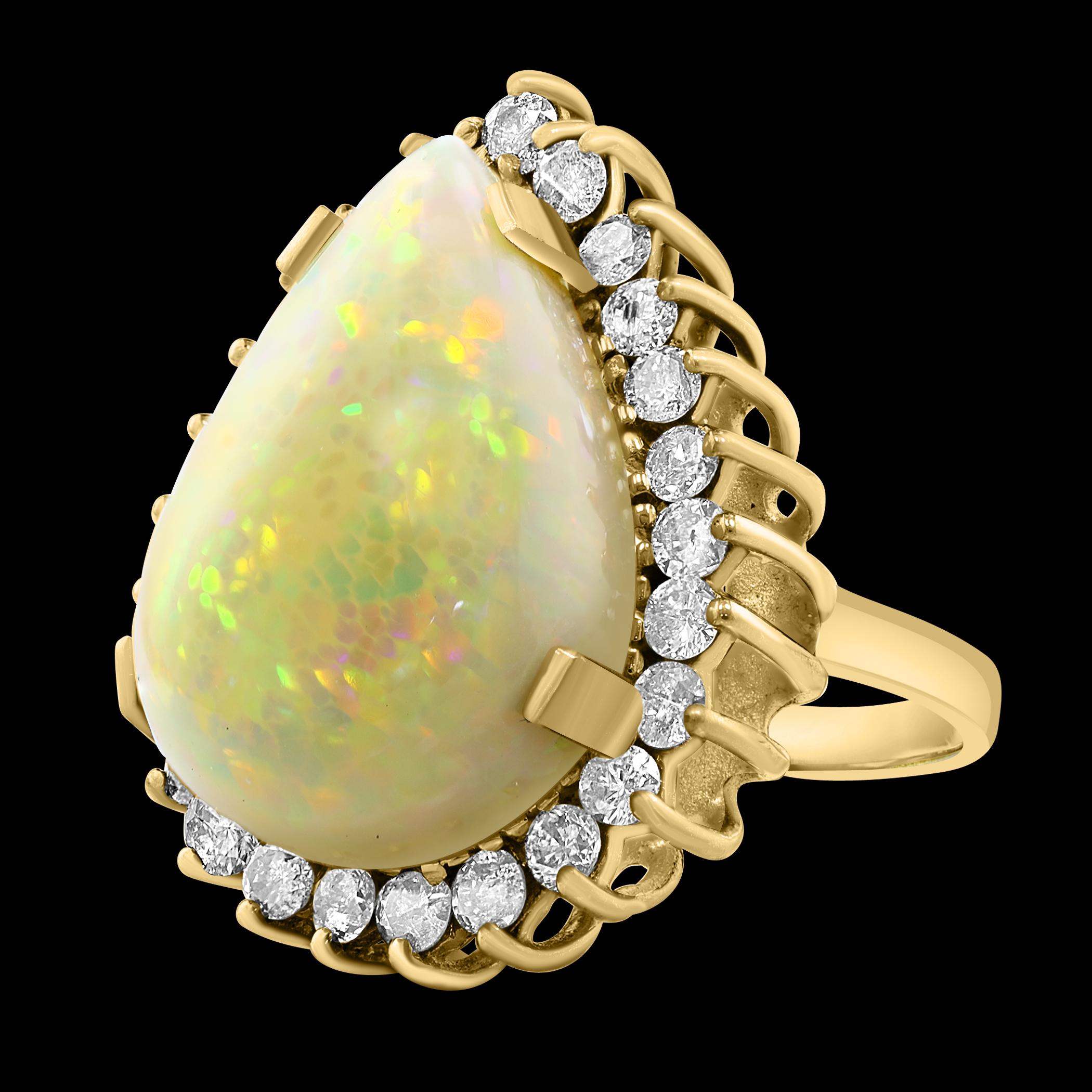30 Carat Pear Cut Opal and Diamond 14 Karat Gold Cocktail Ring, Estate For Sale 11