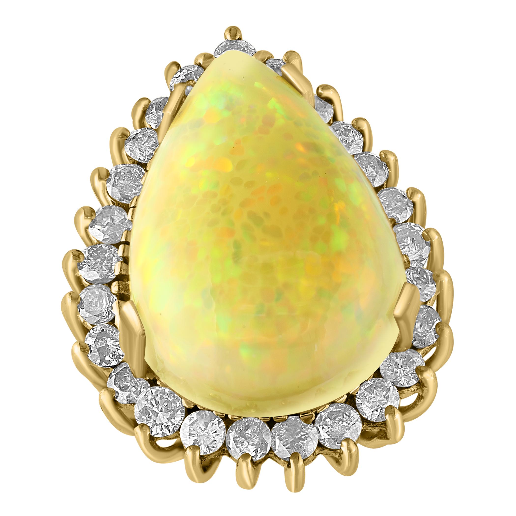 30 Carat Pear Cut Opal and Diamond 14 Karat Gold Cocktail Ring, Estate For Sale 12