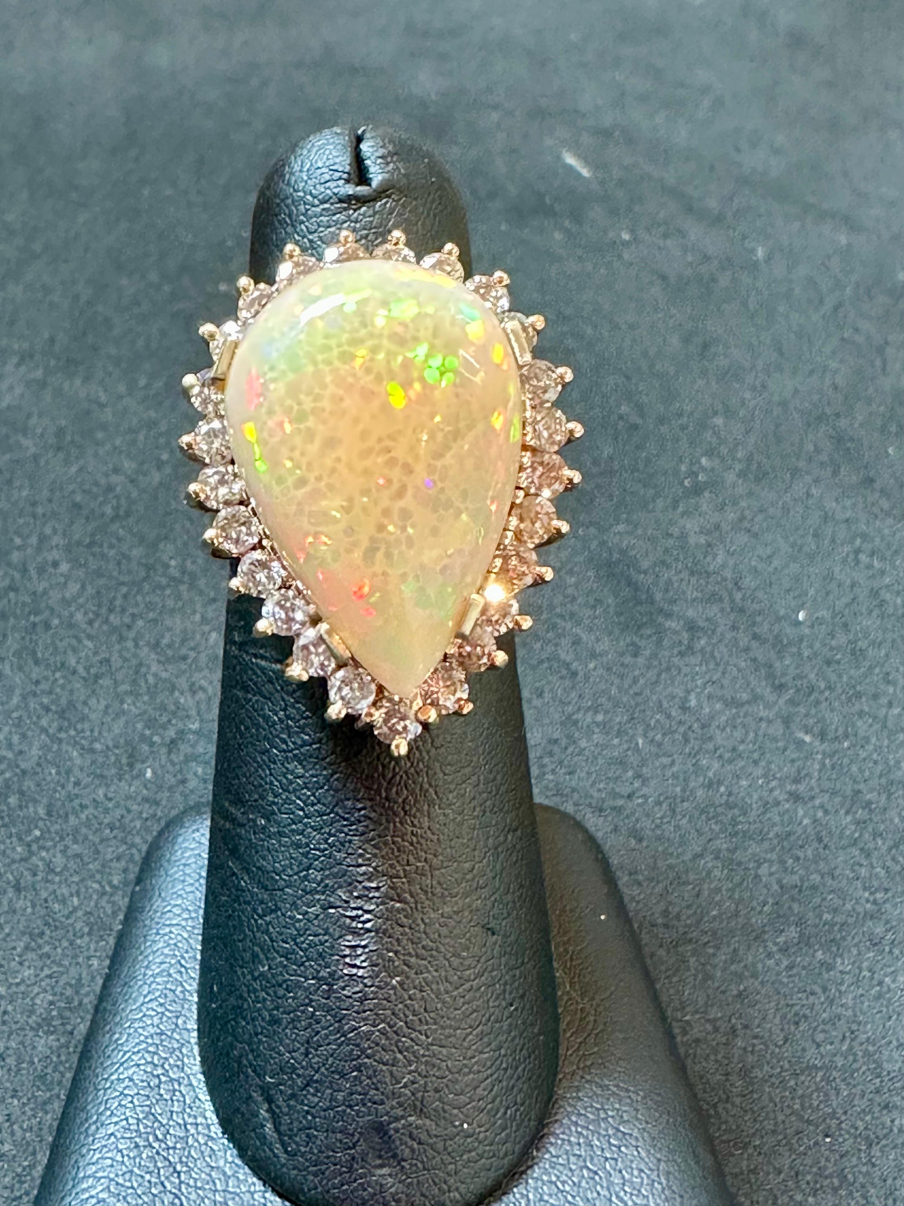 30 Carat Pear Cut Opal and Diamond 14 Karat Gold Cocktail Ring, Estate For Sale 2