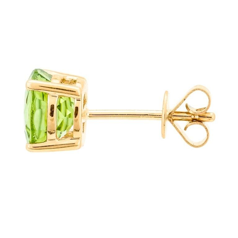 Decorate yourself in elegance with this Earring is crafted from 14-karat Yellow Gold by Gin & Grace Earring. This Earring is made up of Round-cut (2 pcs) 3.0 carat Peridot. This Earring is weight 1.59 grams. This delicate Earring is polished to a