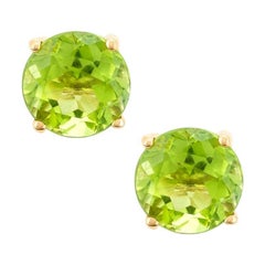 3.0 Carat Round-Cut Peridot 14K Yellow Gold Stud Earring