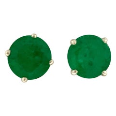 3,0 Karat runde natürliche Smaragd Ohrstecker 14 Karat Gelbgold