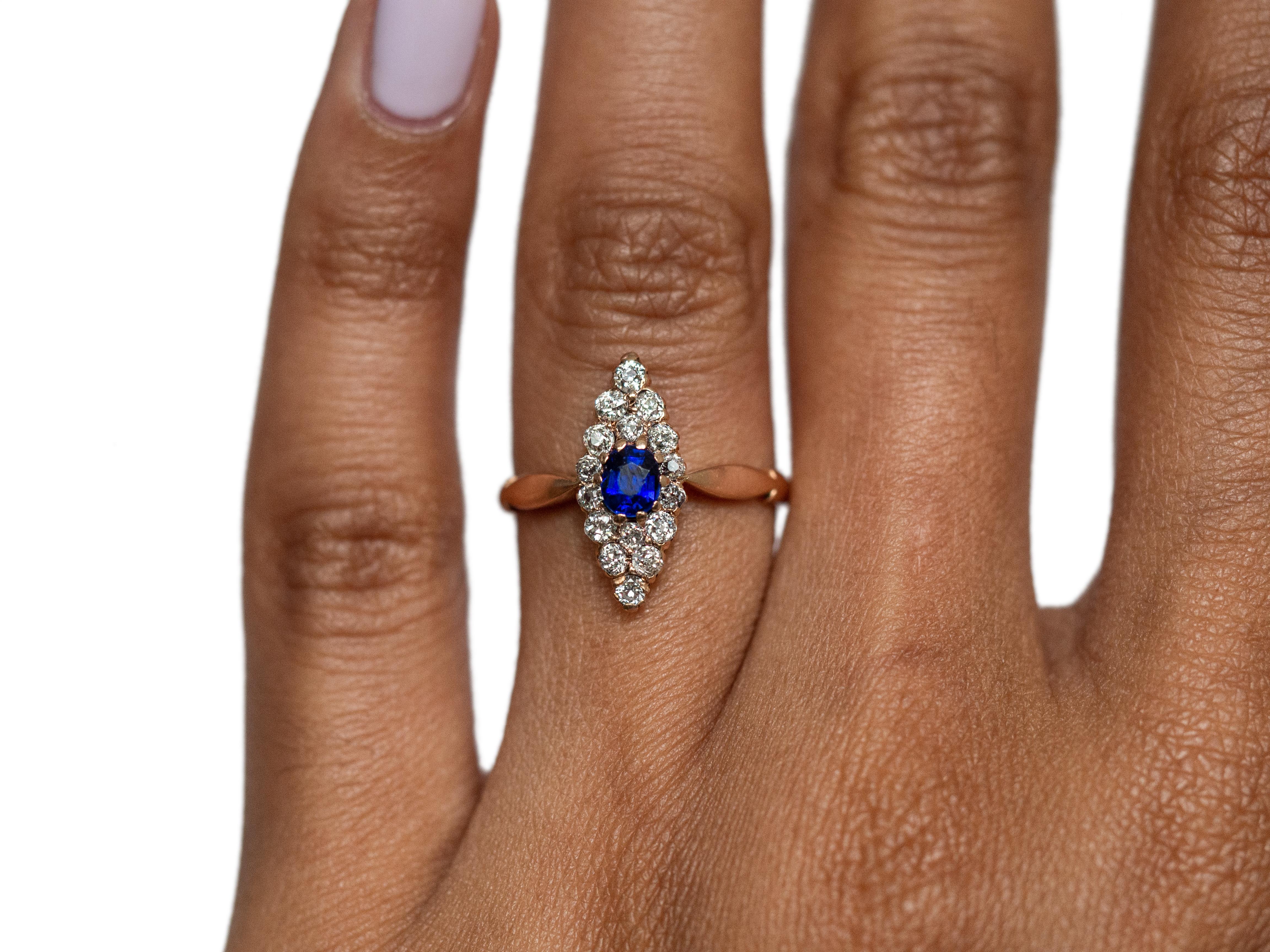 Old Mine Cut .30 Carat Sapphire Yellow Gold Ring For Sale