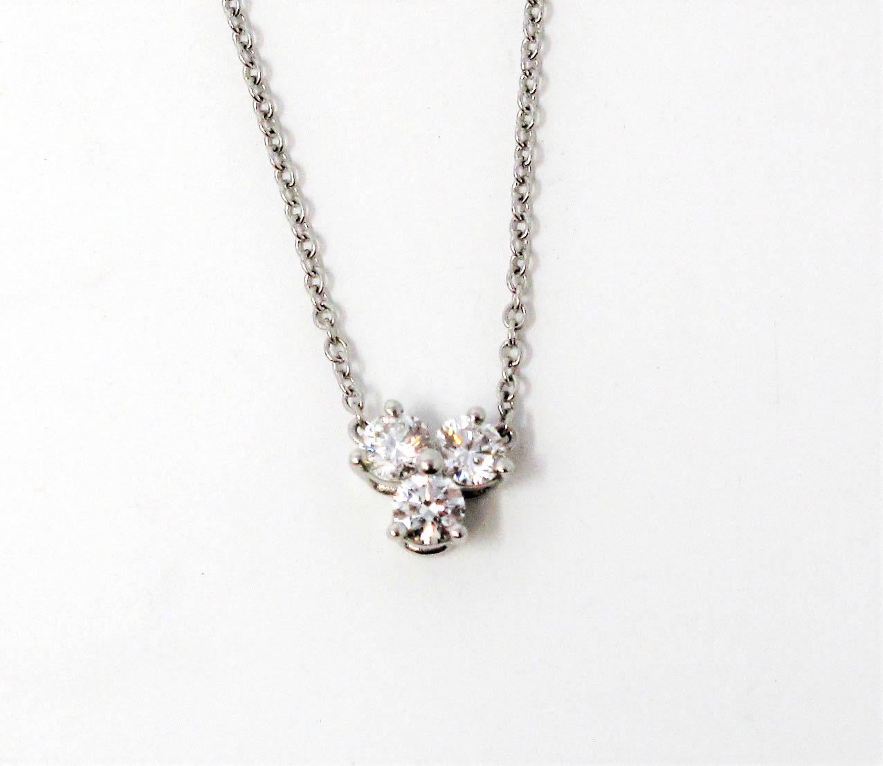 Round Cut .30 Carat Tiffany & Co. Diamond and Platinum Aria Three-Stone Pendant Necklace
