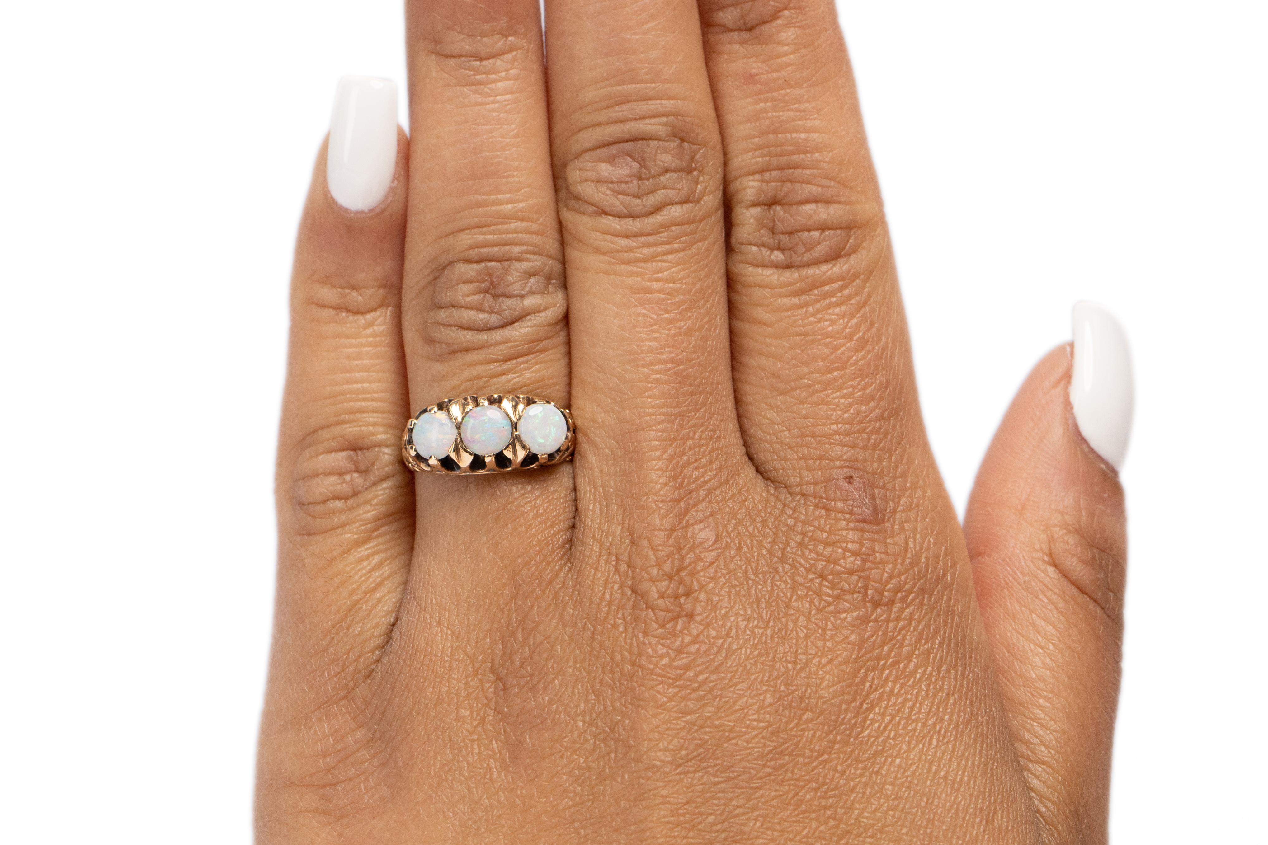 3.0 Carat Total Weight Edwardian Cabachon Oval 14 Karat YG Engagement Ring For Sale 1