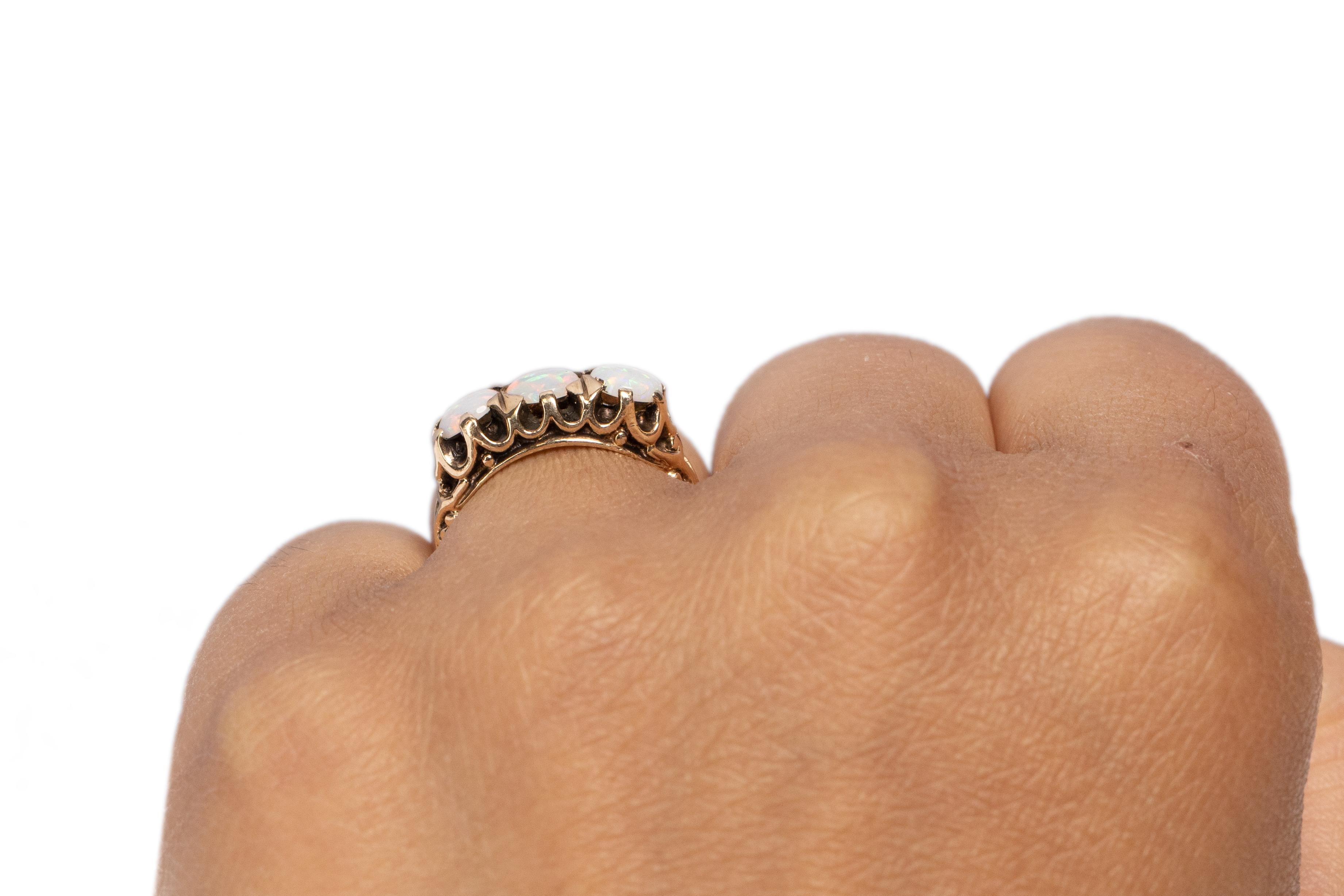 3.0 Carat Total Weight Edwardian Cabachon Oval 14 Karat YG Engagement Ring For Sale 2