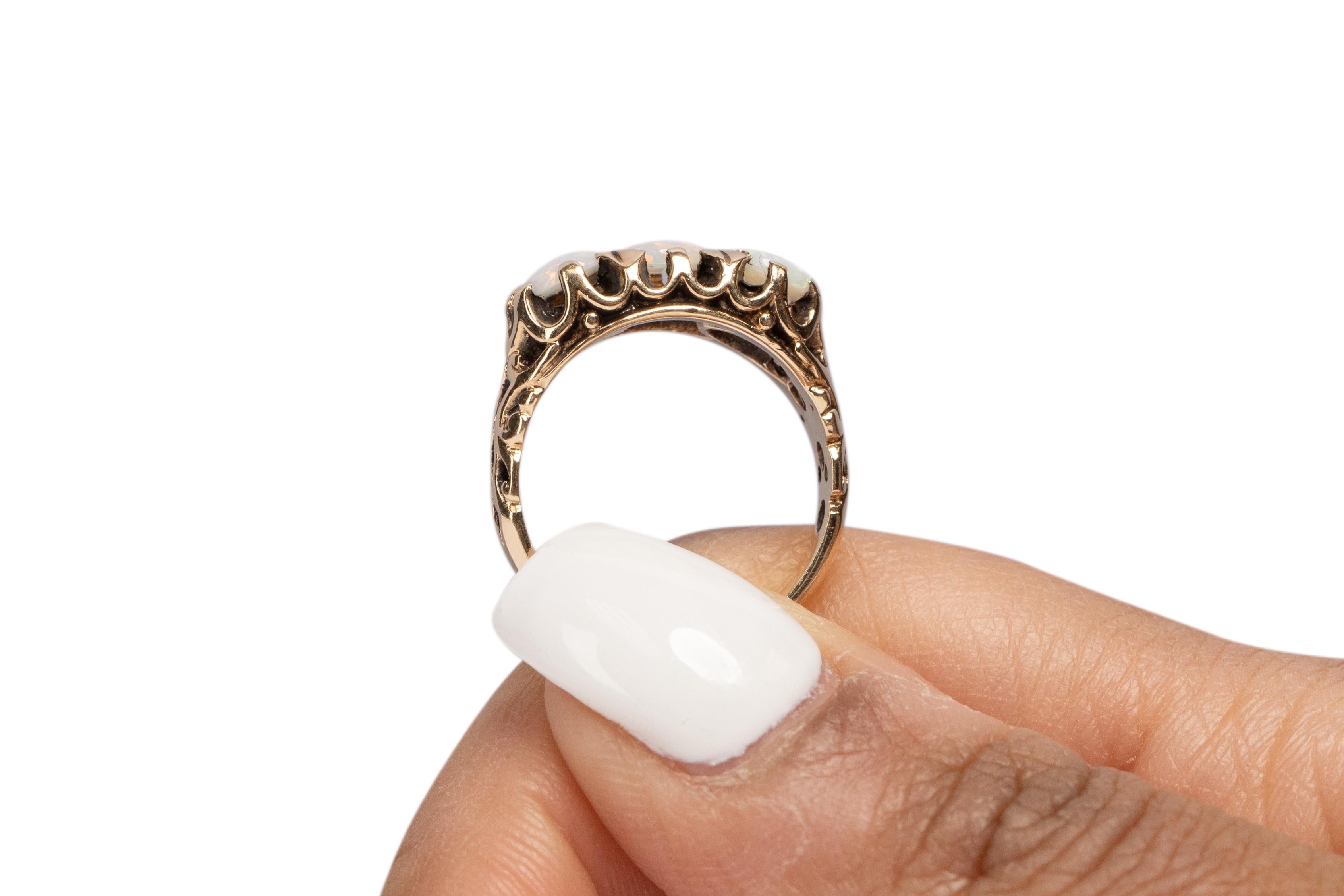 3.0 Carat Total Weight Edwardian Cabachon Oval 14 Karat YG Engagement Ring For Sale 4