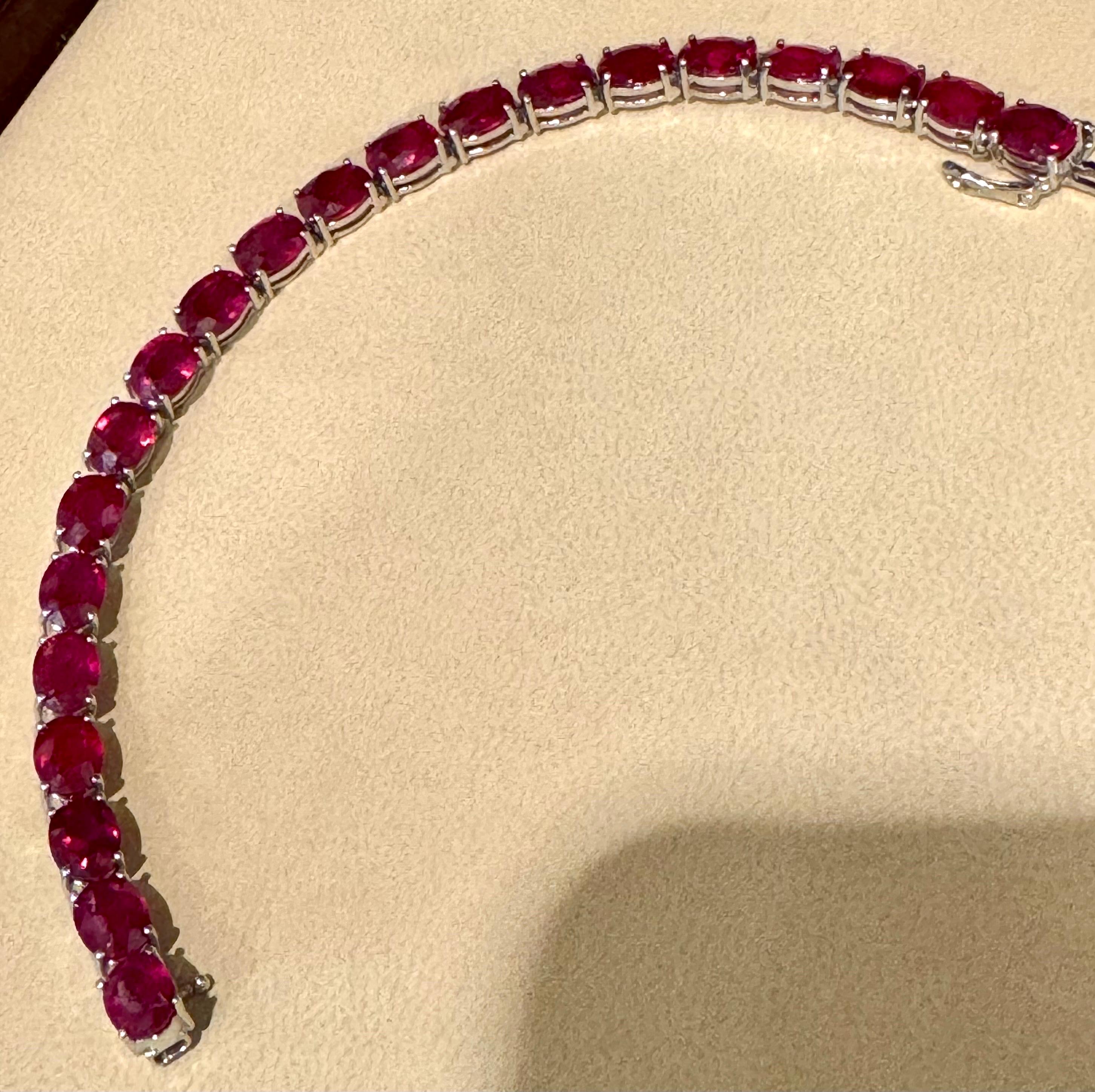 30 Carat  Treated Ruby Affordable Tennis Bracelet 14 Karat White Gold, 7 