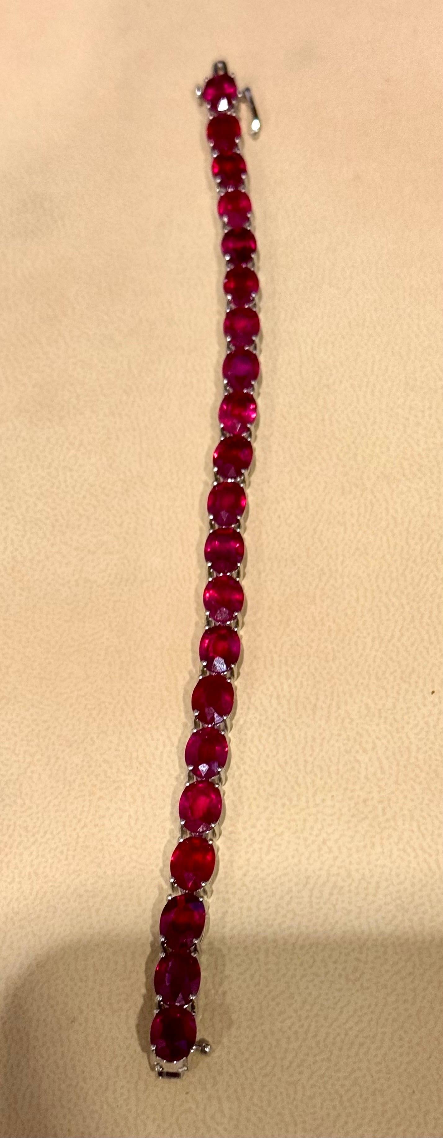 30 Carat  Treated Ruby Affordable Tennis Bracelet 14 Karat White Gold, 7 