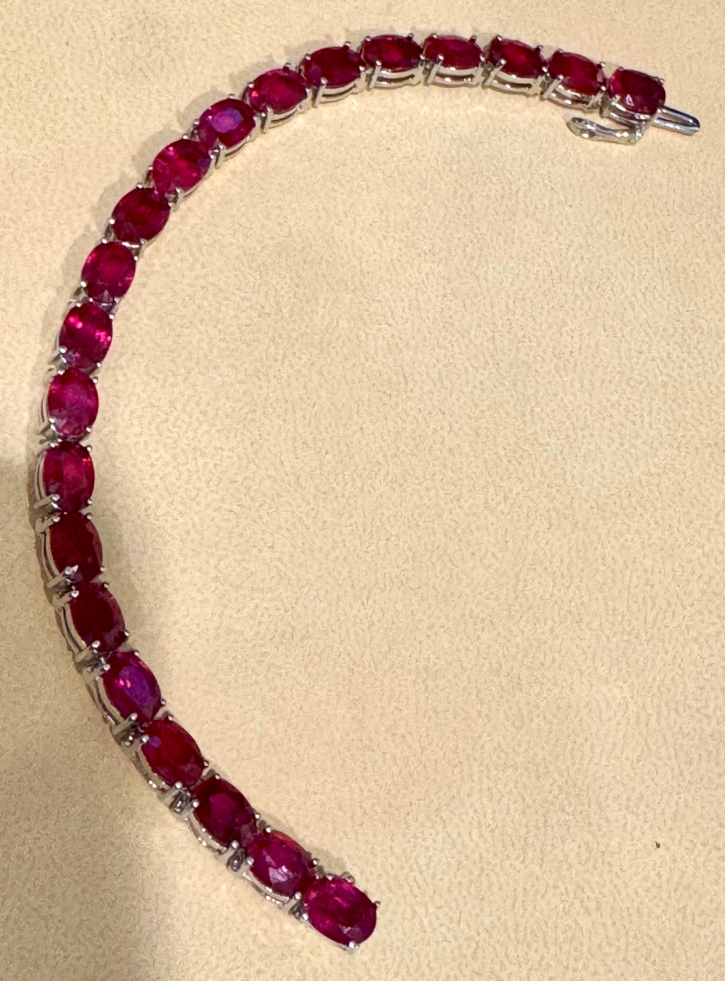 30 Carat  Treated Ruby Affordable Tennis Bracelet 14 Karat White Gold, 7 