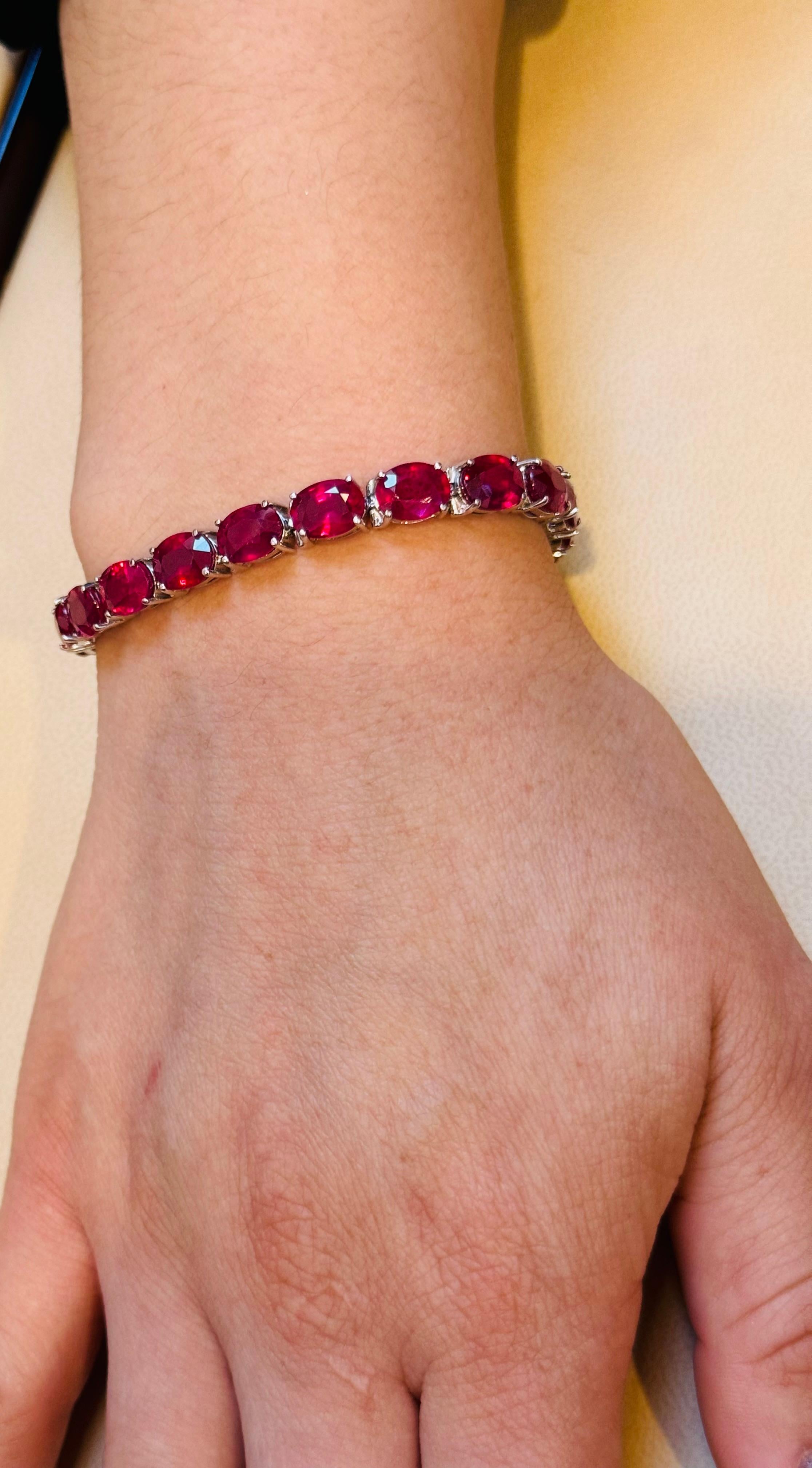 30 Carat  Treated Ruby Affordable Tennis Bracelet 14 Karat White Gold, 7 