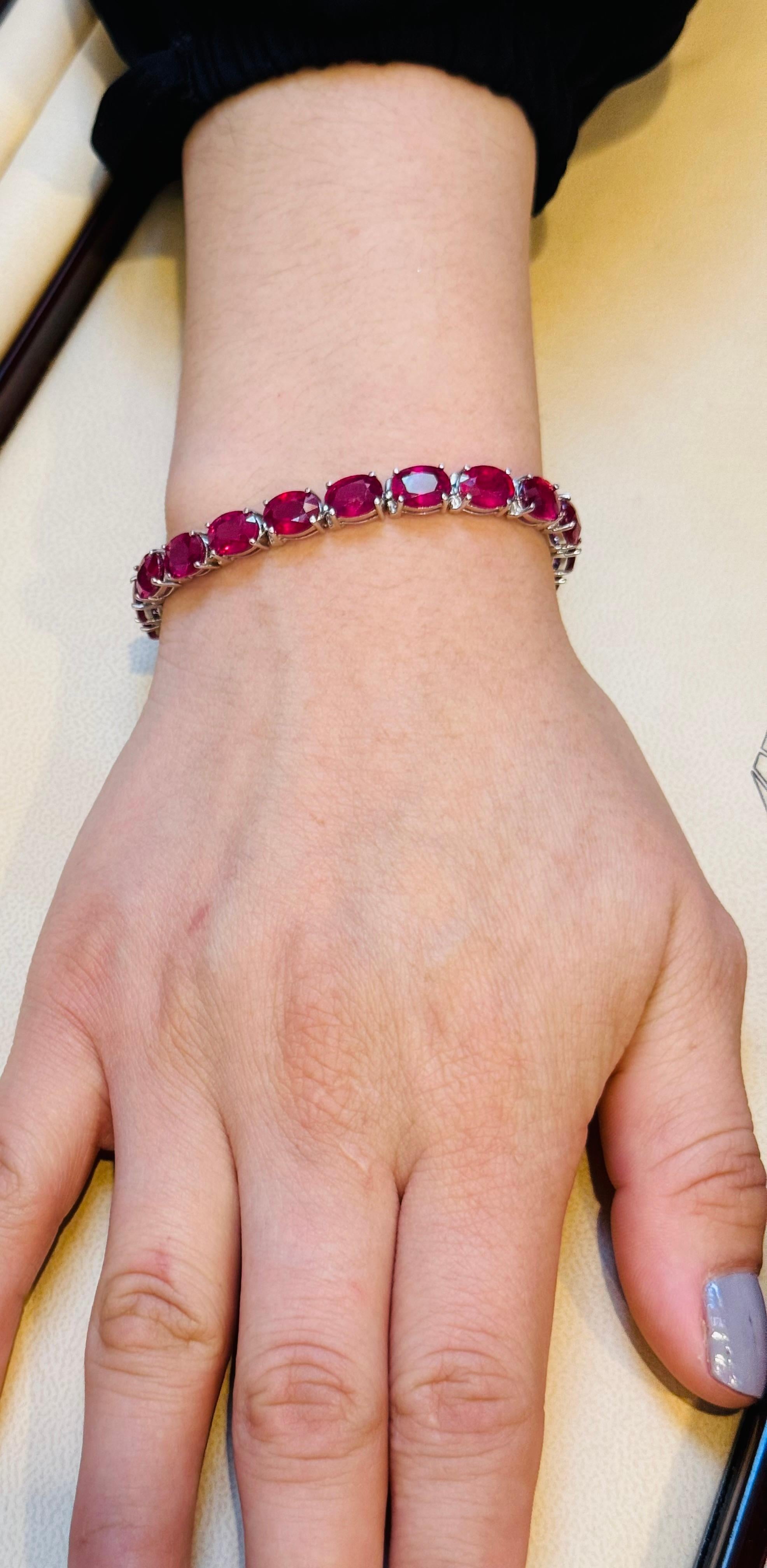 30 Carat  Treated Ruby Affordable Tennis Bracelet 14 Karat White Gold, 7 