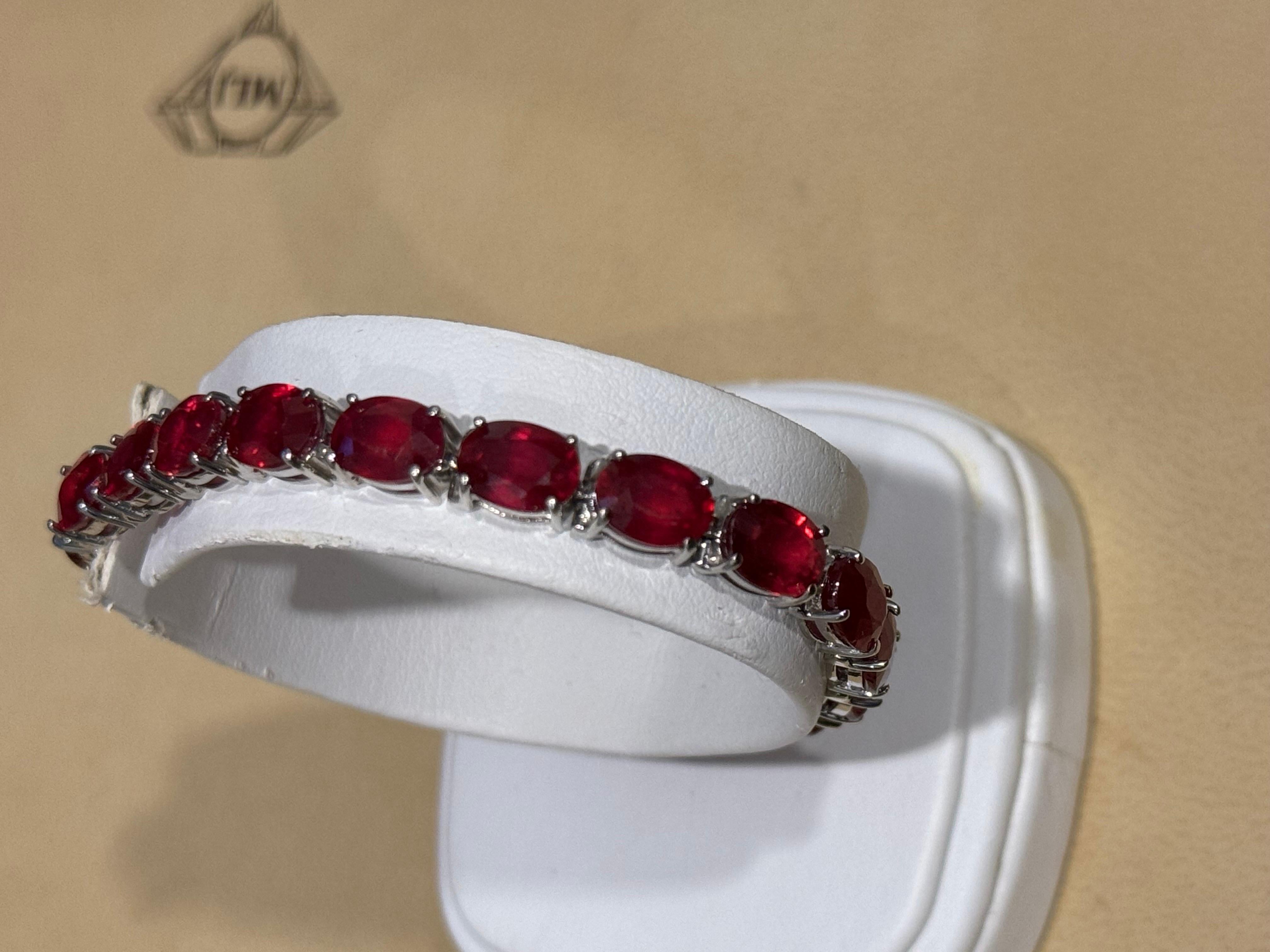 Women's 30 Carat  Treated Ruby Affordable Tennis Bracelet 14 Karat White Gold, 7 