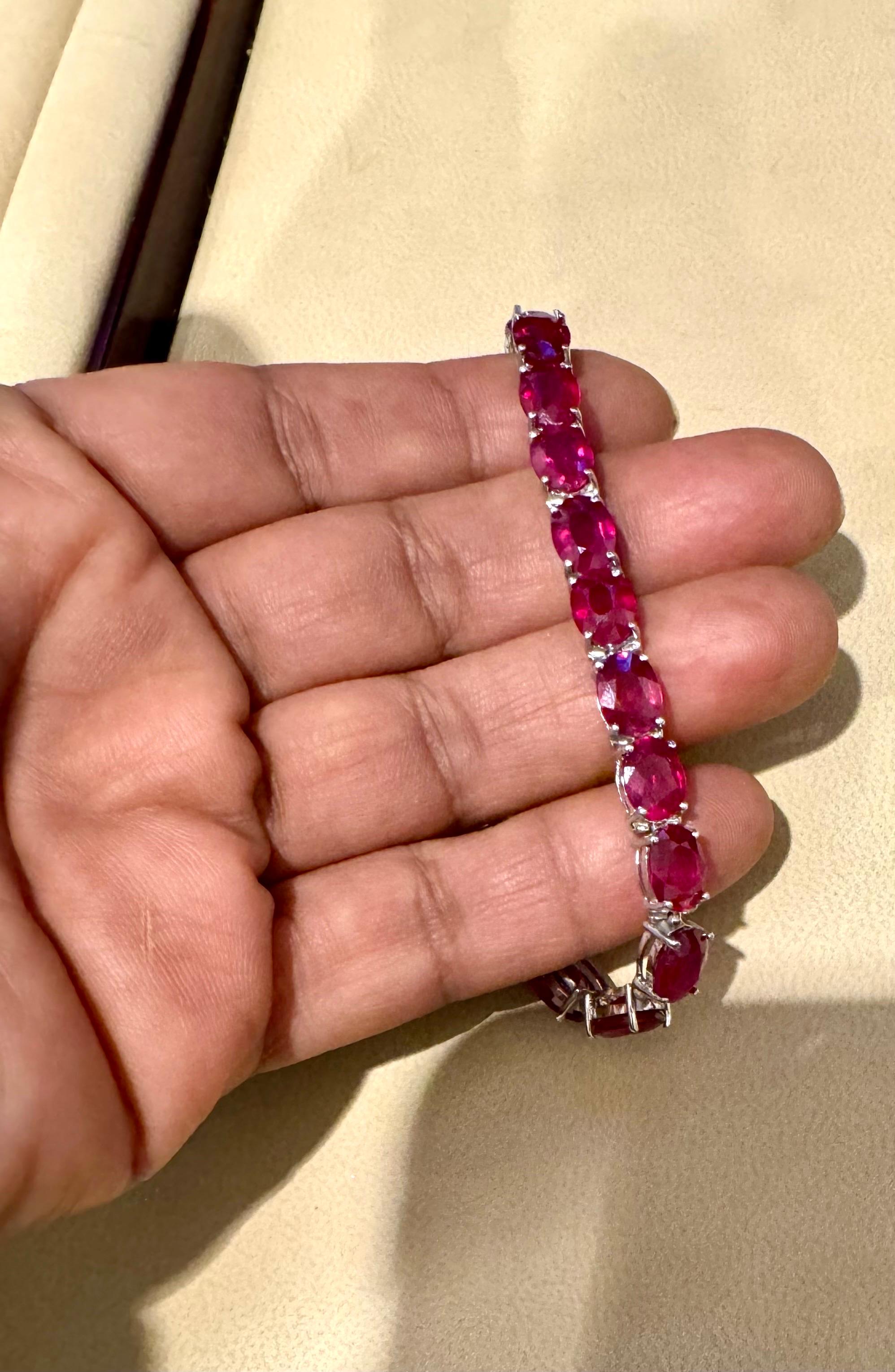 30 Carat  Treated Ruby Affordable Tennis Bracelet 14 Karat White Gold, 7 