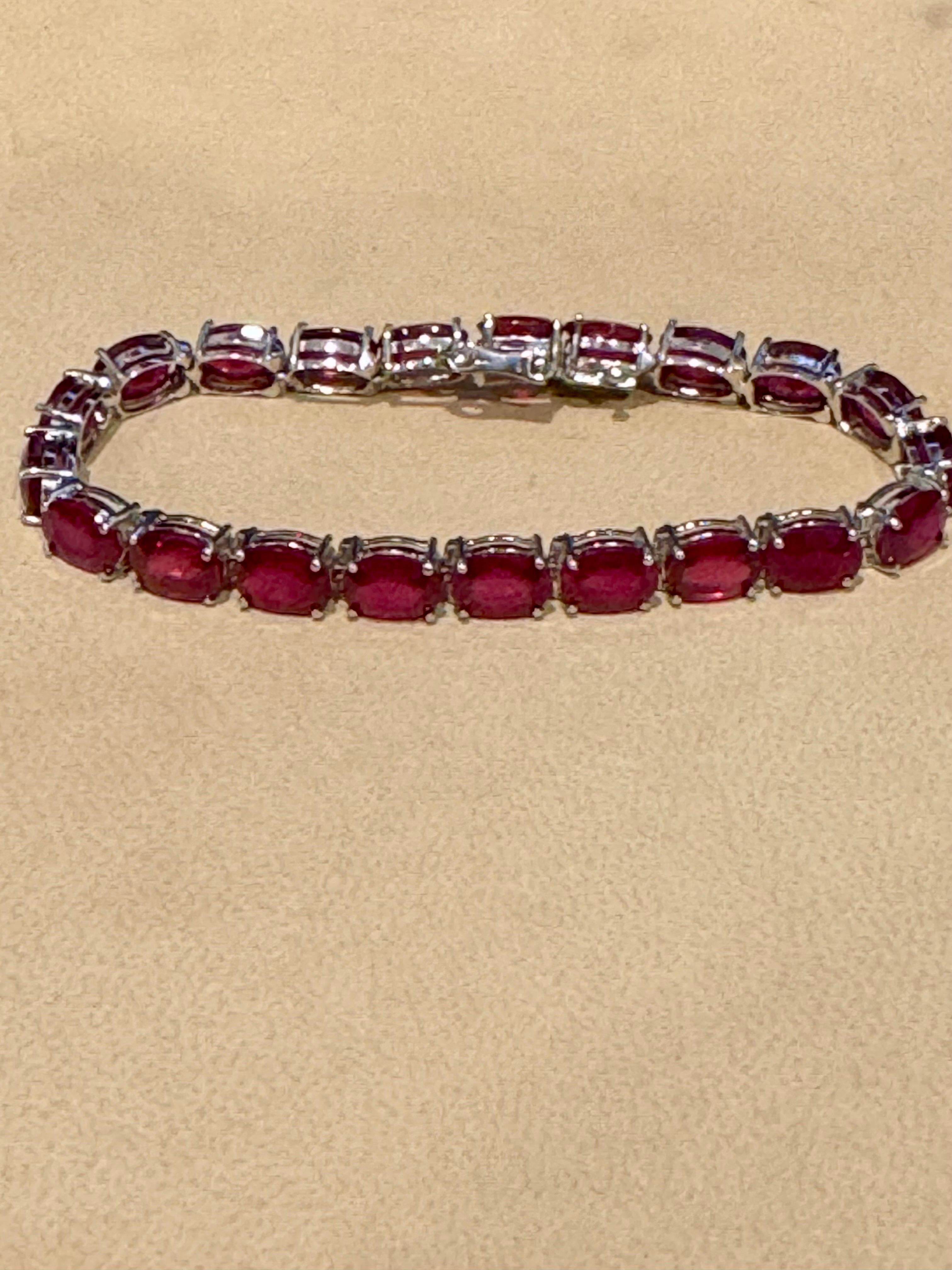 30 Carat  Treated Ruby Affordable Tennis Bracelet 14 Karat White Gold, 7 