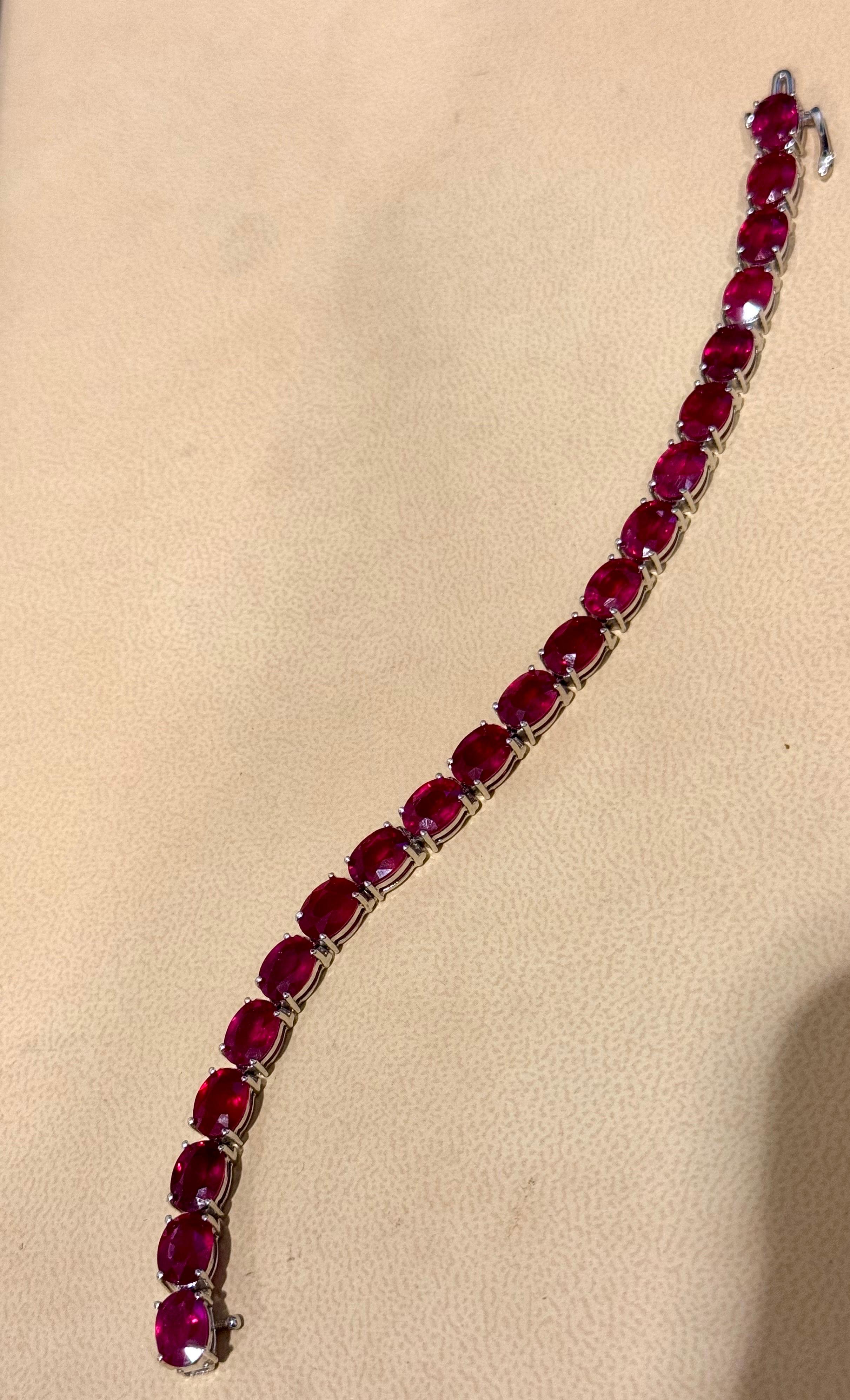 30 Carat  Treated Ruby Affordable Tennis Bracelet 14 Karat White Gold, 7 