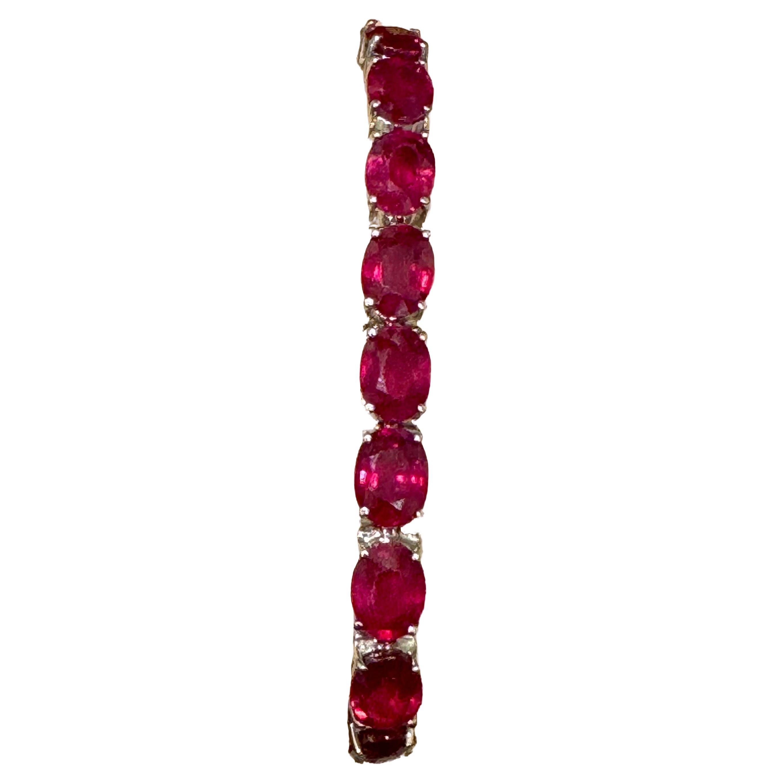 30 Carat  Treated Ruby Affordable Tennis Bracelet 14 Karat White Gold, 7 "