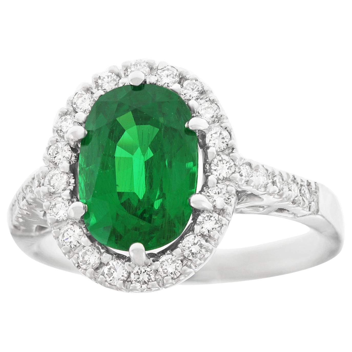 3.0 Carat Tsavorite and Diamond Set Gold Ring