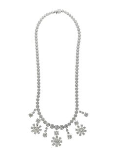 30+ Carat White Diamond Necklace and Earrings 18K Set Certified Round-Brilliant