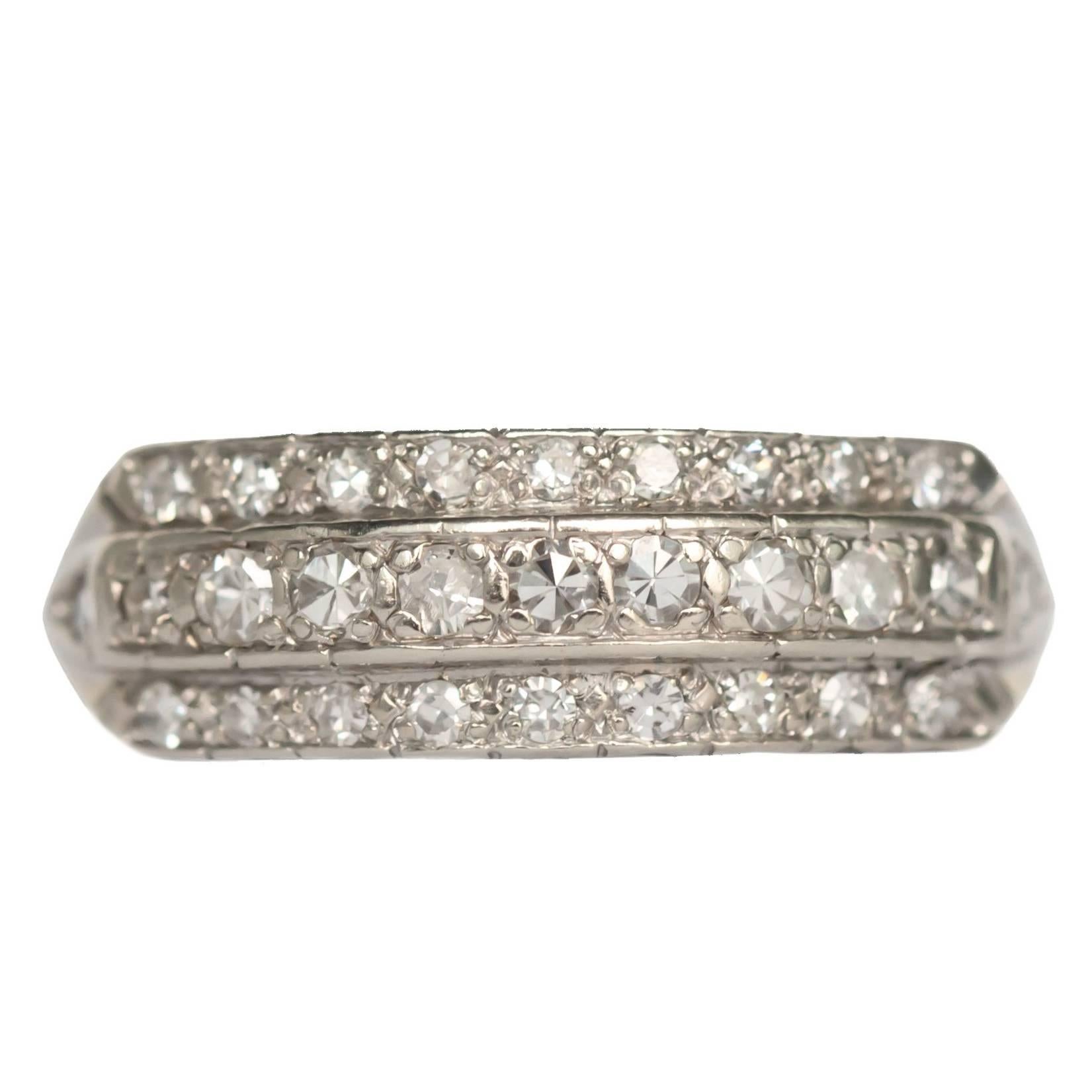 1930s Art Deco .30 Carat, Total Weight Diamond 14K White Gold Wedding Band For Sale