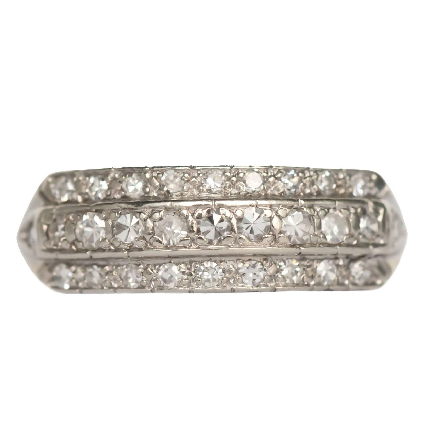 1930s Art Deco .30 Carat, Total Weight Diamond 14K White Gold Wedding Band