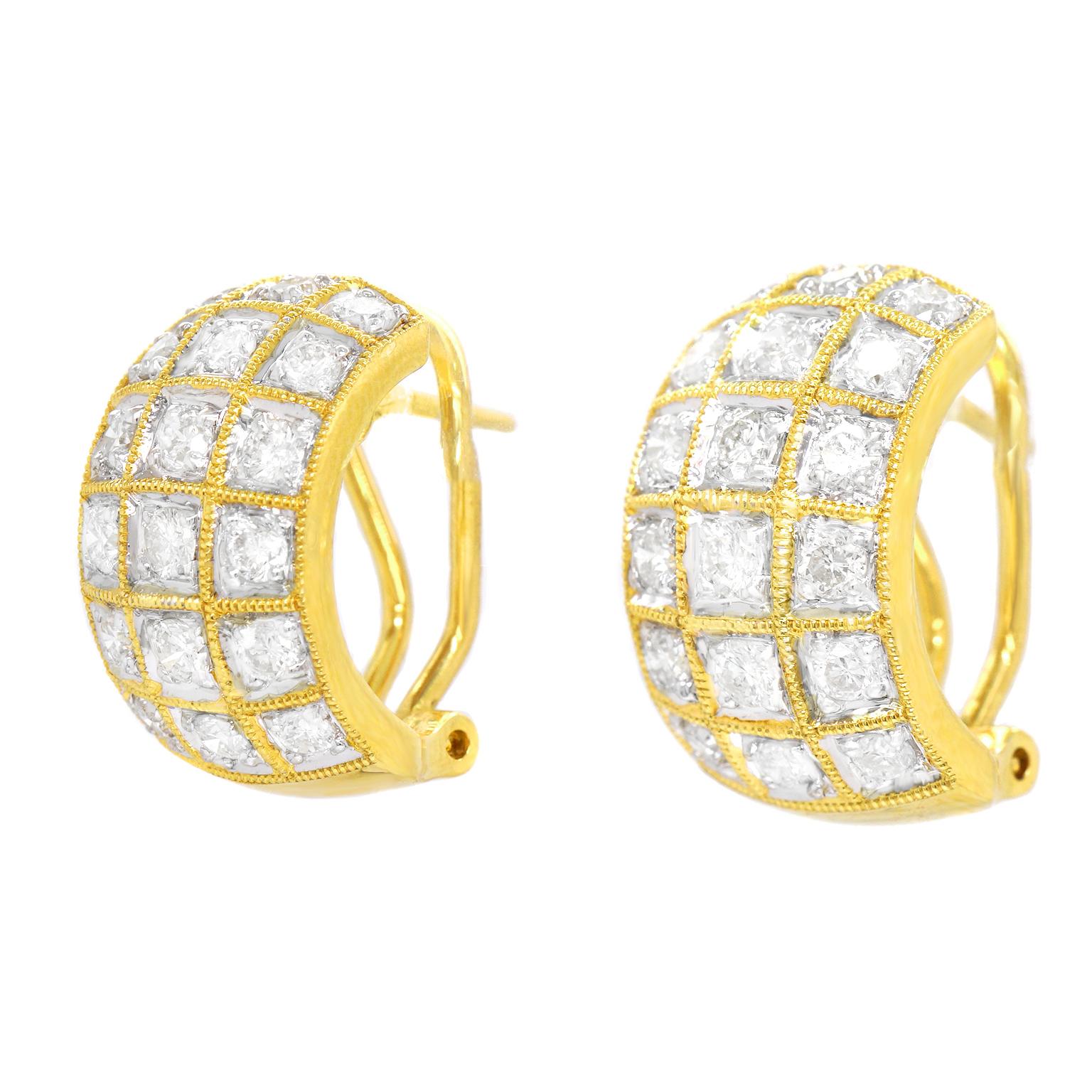 Brilliant Cut 3.0 Carat Diamond-Set Gold Earrings