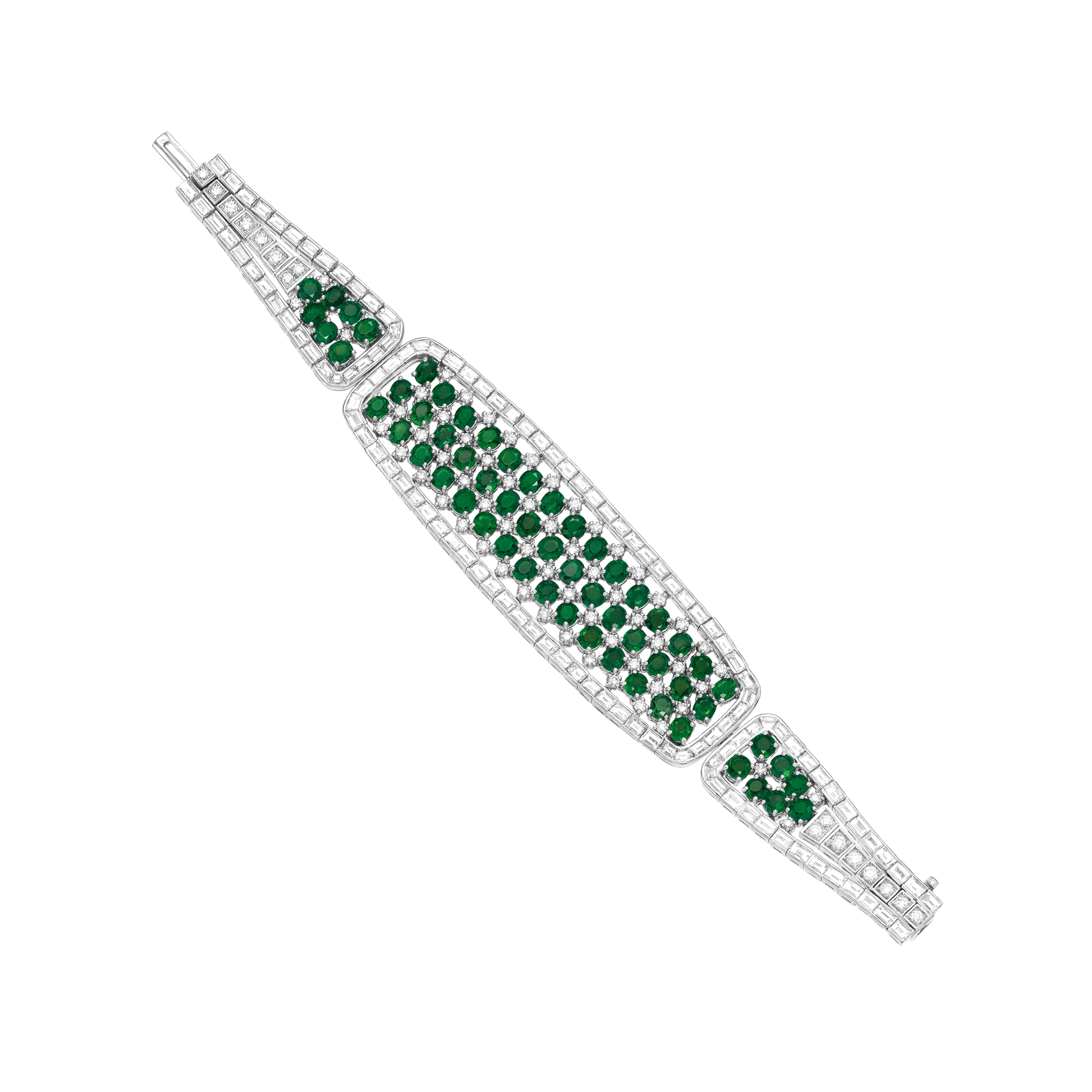 Oval Cut 30 Carats Green Emeralds Diamond Bracelet For Sale