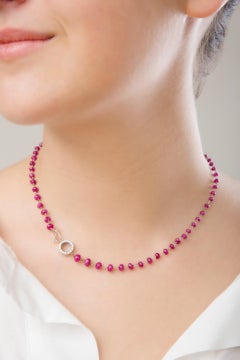 30 Carats Rubies 18K Gold 0.44 White Diamonds Handcrafted Beaded Necklace