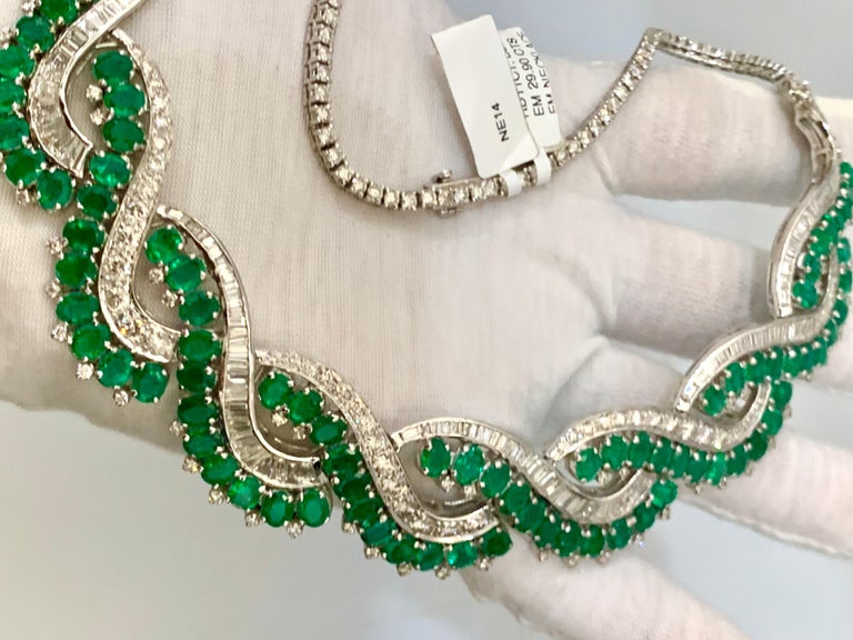 30 Ct Colombian Emerald and Diamond Bridal Collar Necklace 18 Karat ...