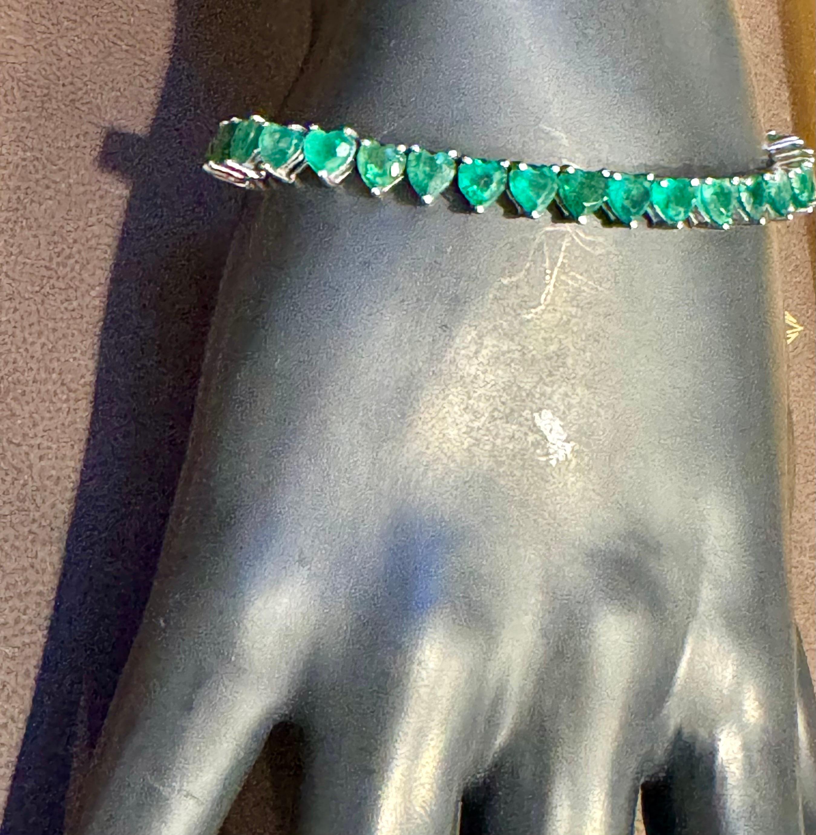 30 Ct Natural Heart Shape Emerald Cocktail Tennis Bracelet 14 Kt White Gold 7