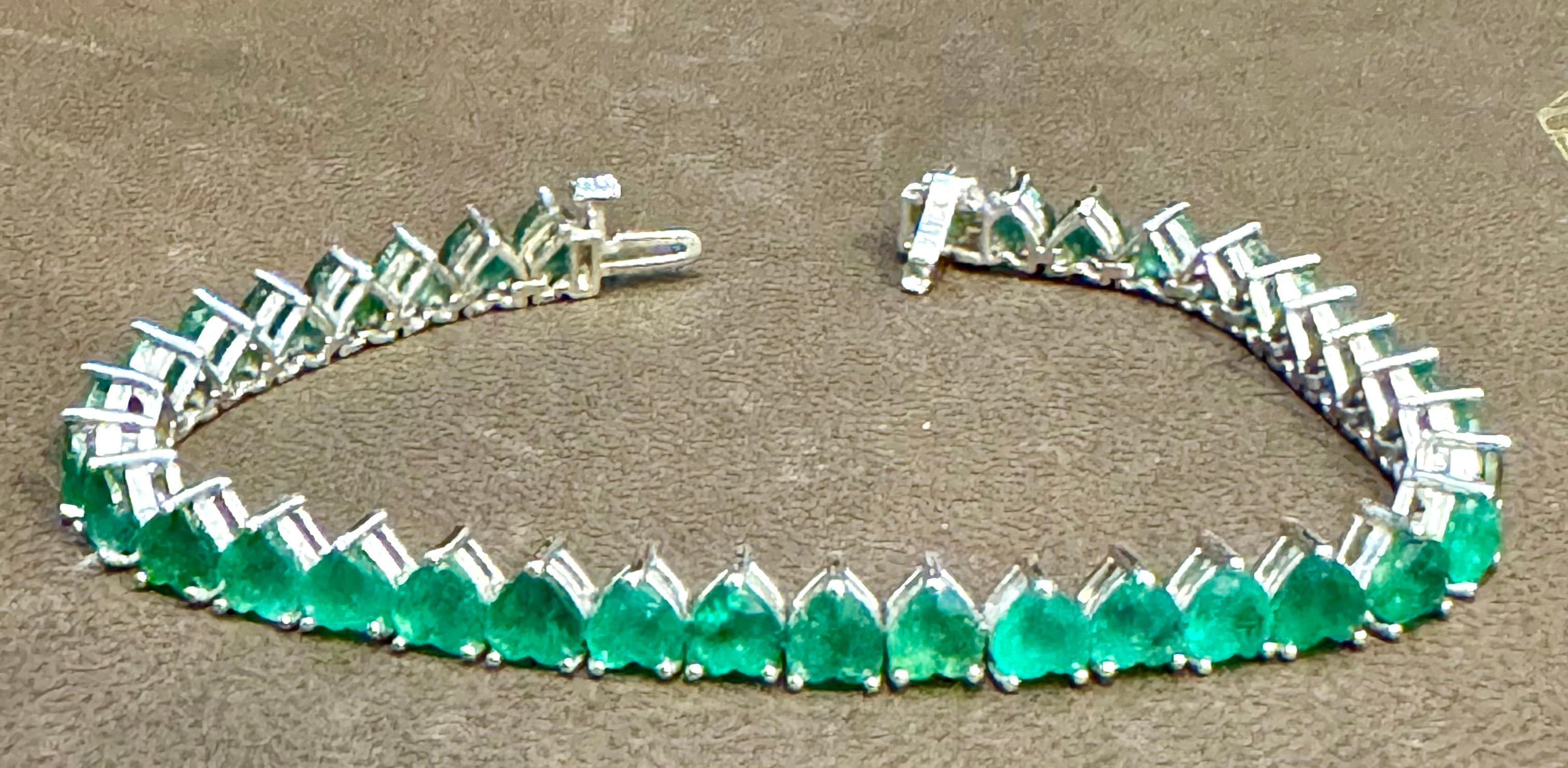 30 Ct Natural Heart Shape Emerald Cocktail Tennis Bracelet 14 Kt White Gold 7