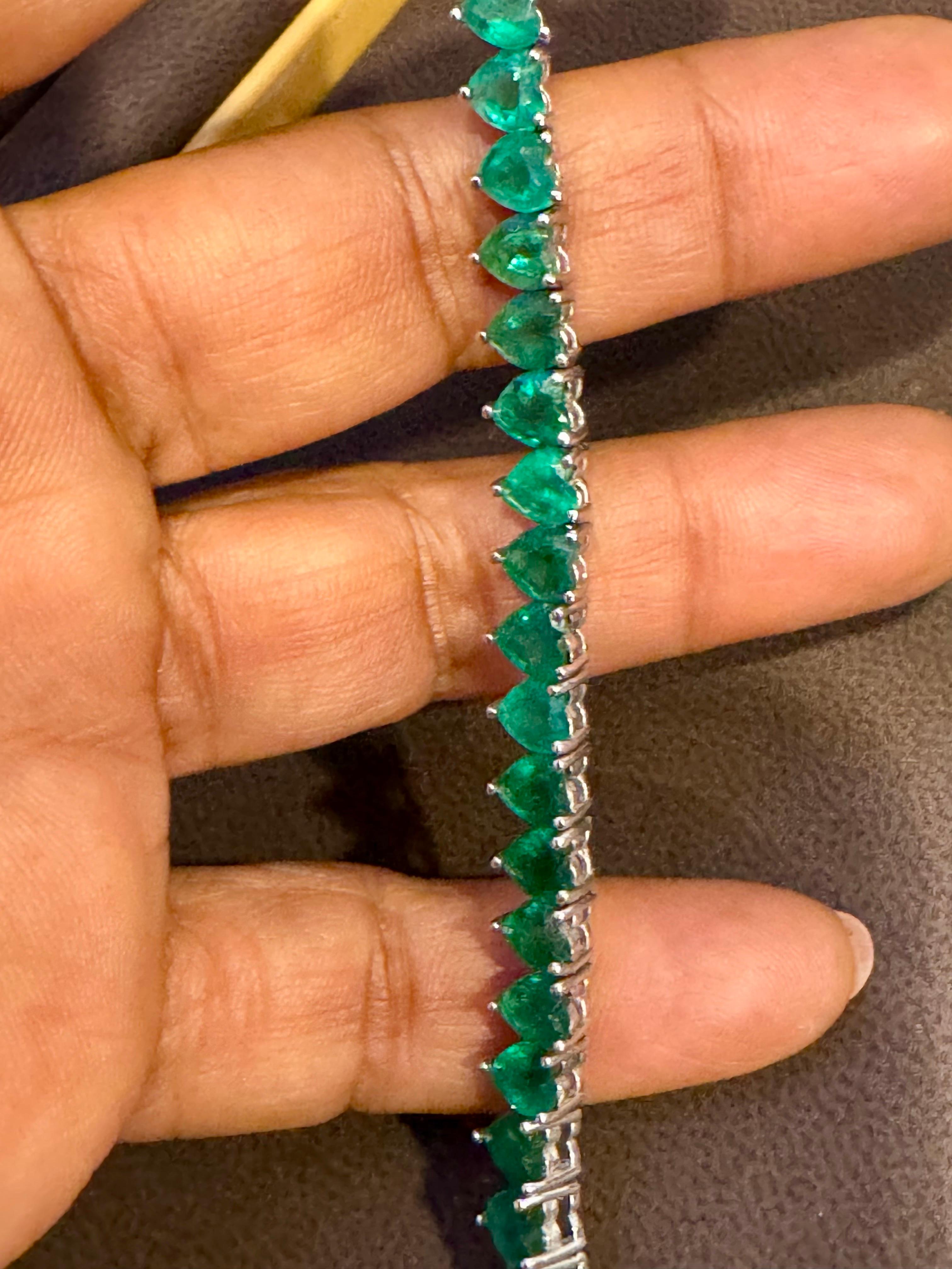 30 Ct Natural Heart Shape Emerald Cocktail Tennis Bracelet 14 Kt White Gold 7