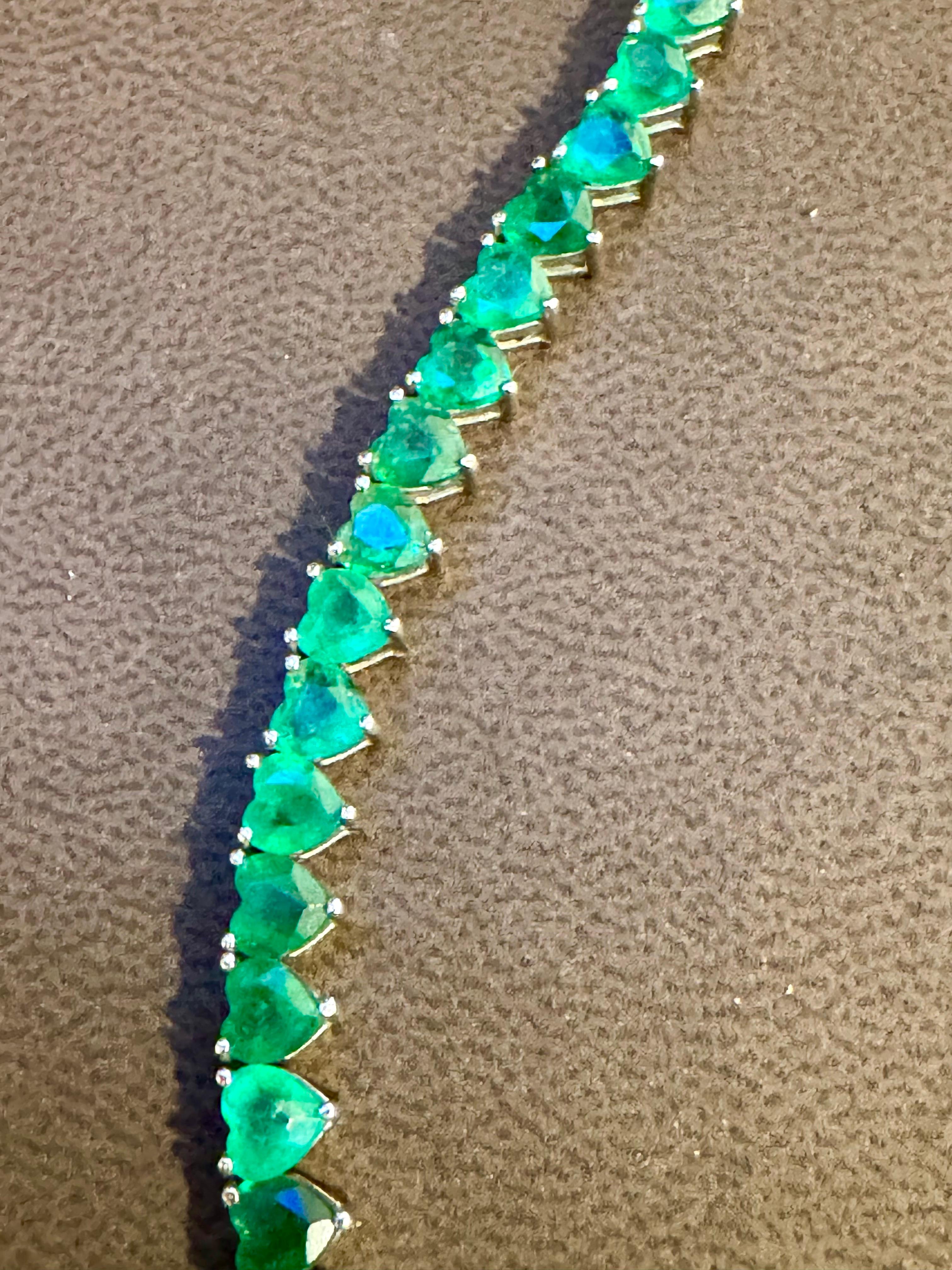 30 Ct Natural Heart Shape Emerald Cocktail Tennis Bracelet 14 Kt White Gold 7
