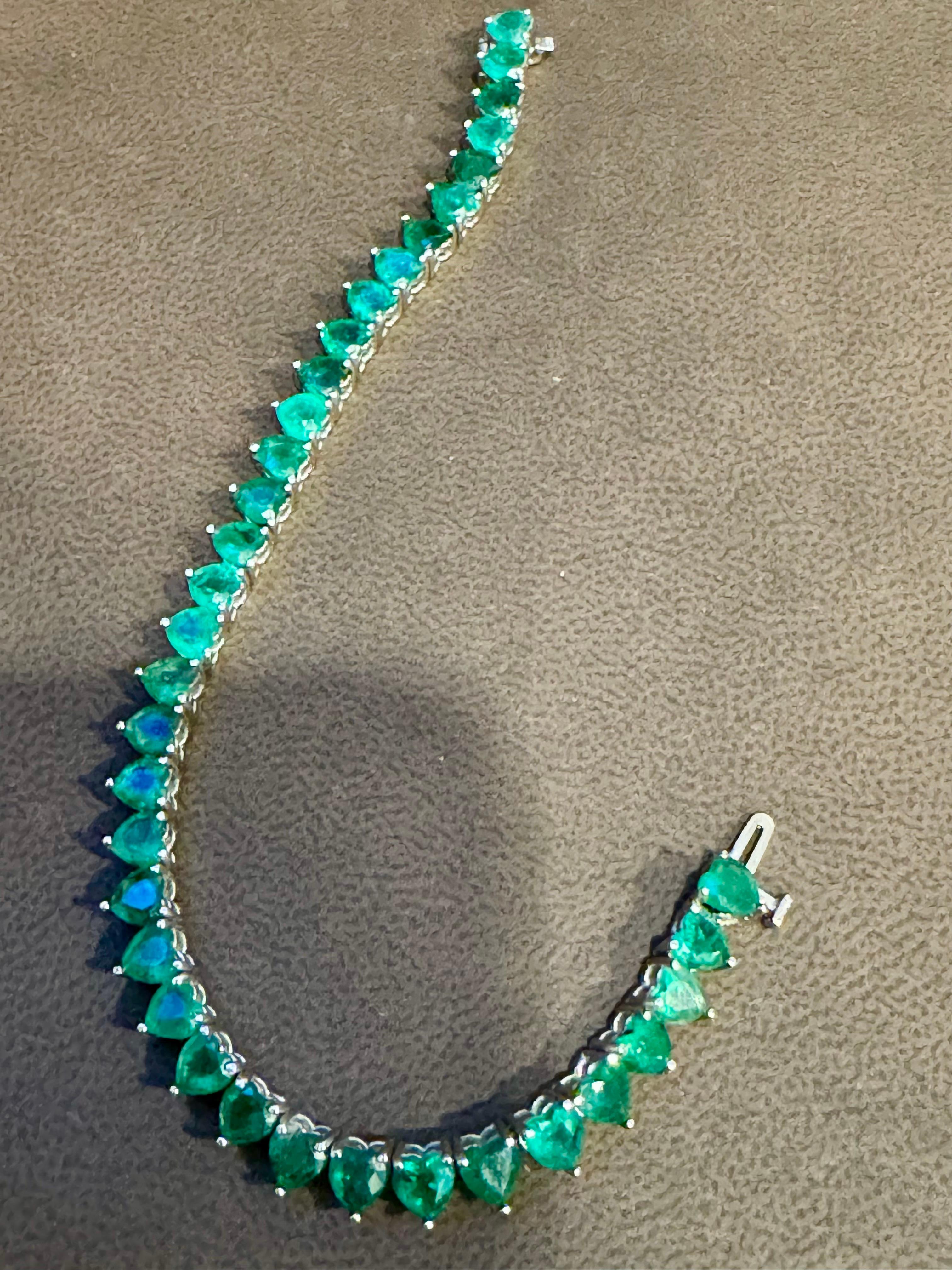 30 Ct Natural Heart Shape Emerald Cocktail Tennis Bracelet 14 Kt White Gold 7