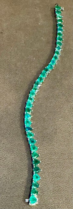 30 Ct Natural Heart Shape Emerald Cocktail Tennis Bracelet 14 Kt White Gold 7"