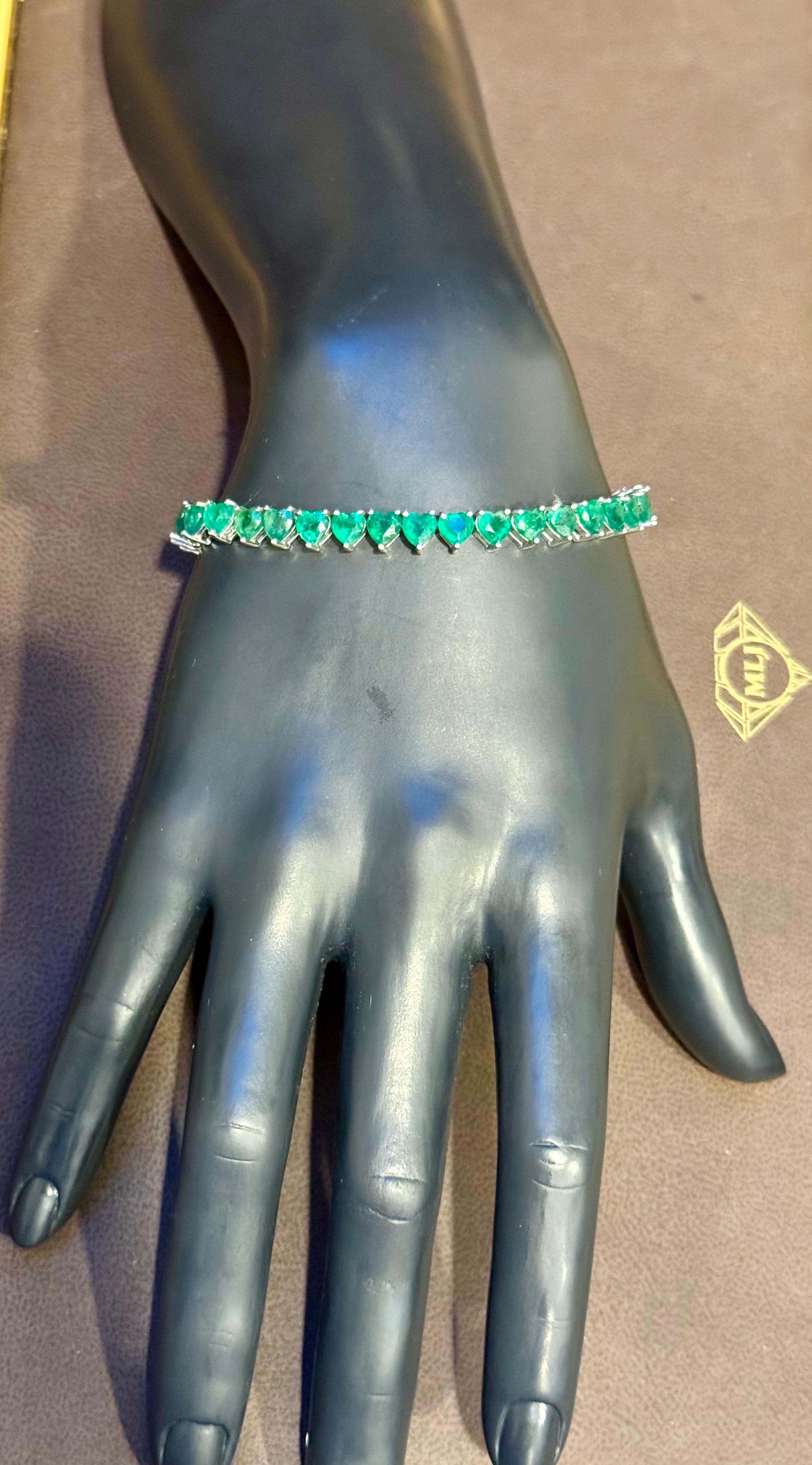 Heart Cut 30 Ct Natural Heart Shape Emerald Cocktail Tennis Bracelet 14 Kt White Gold 7
