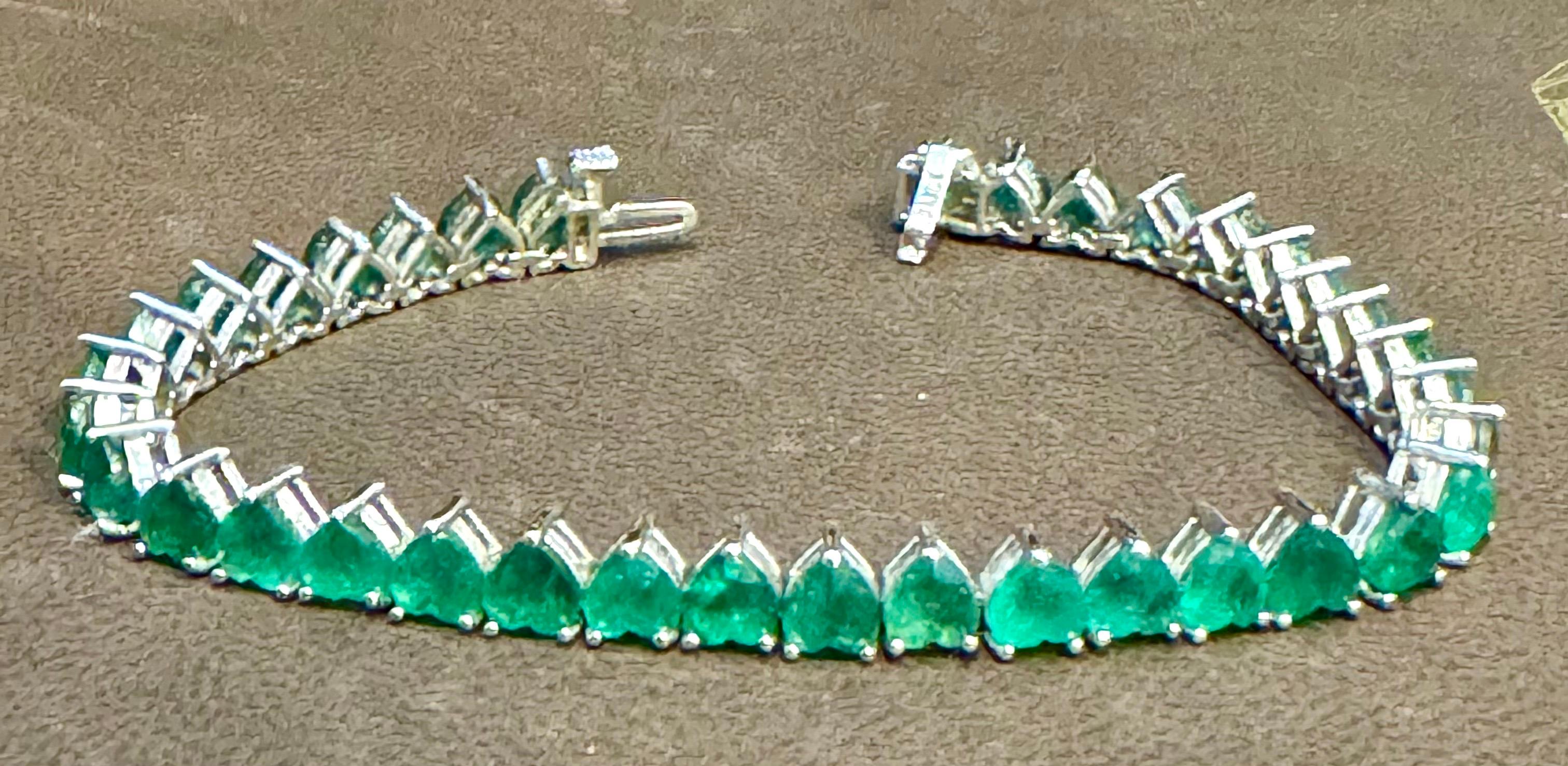 30 Ct Natural Heart Shape Emerald Cocktail Tennis Bracelet 14 Kt White Gold 7