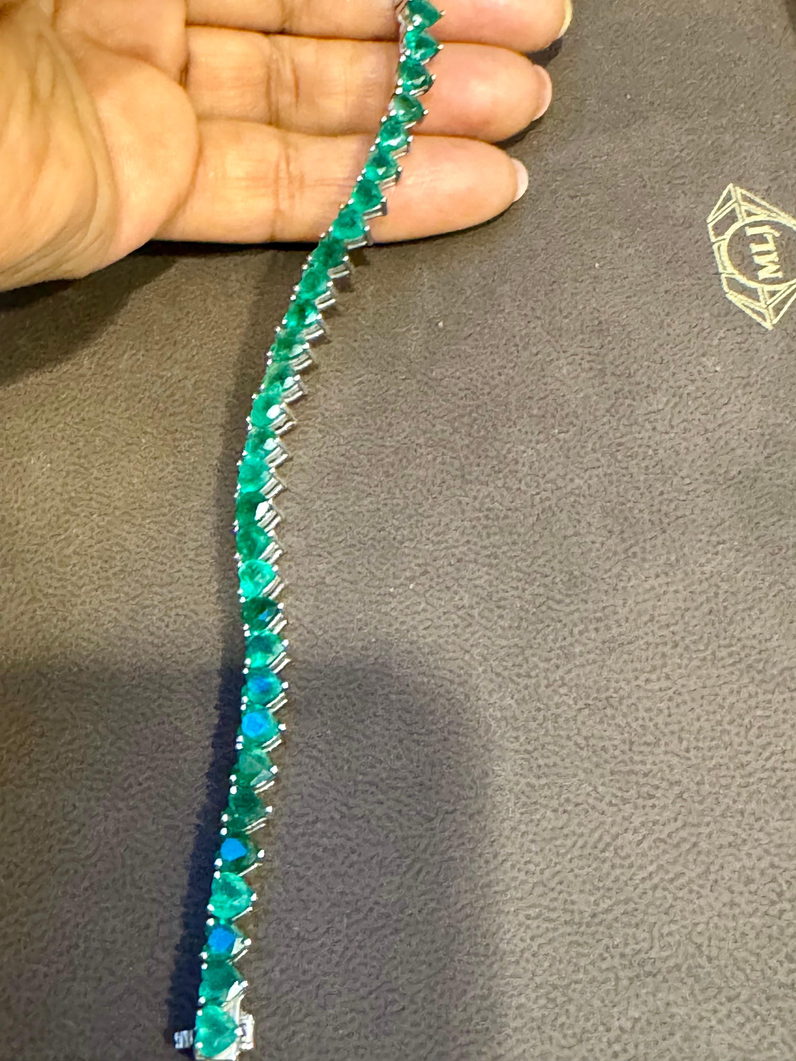 30 Ct Natural Heart Shape Emerald Cocktail Tennis Bracelet 14 Kt White Gold 7